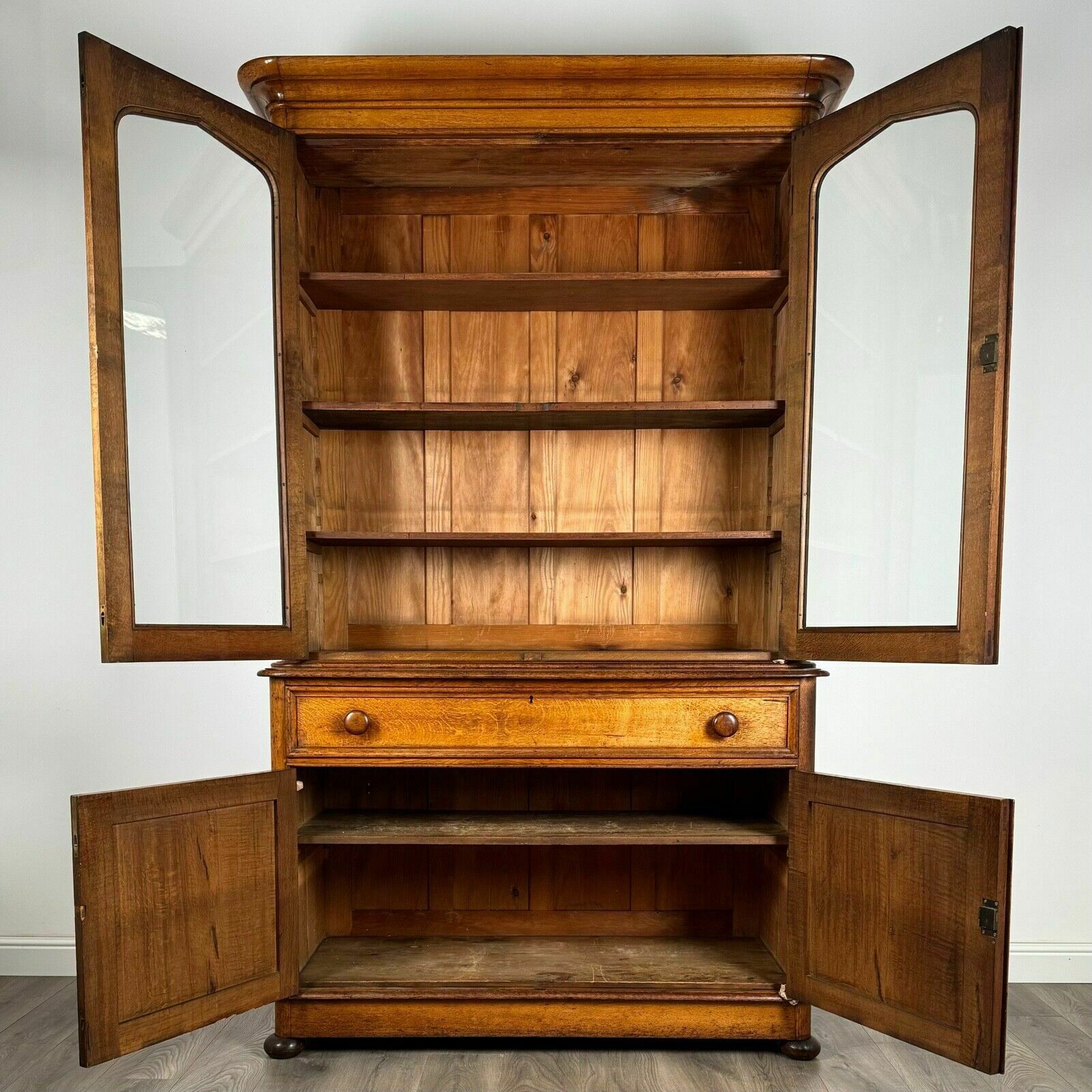 Antique 19th Century Golden Oak Bookcase On Cupboard Of Finest Quality photo furniture
