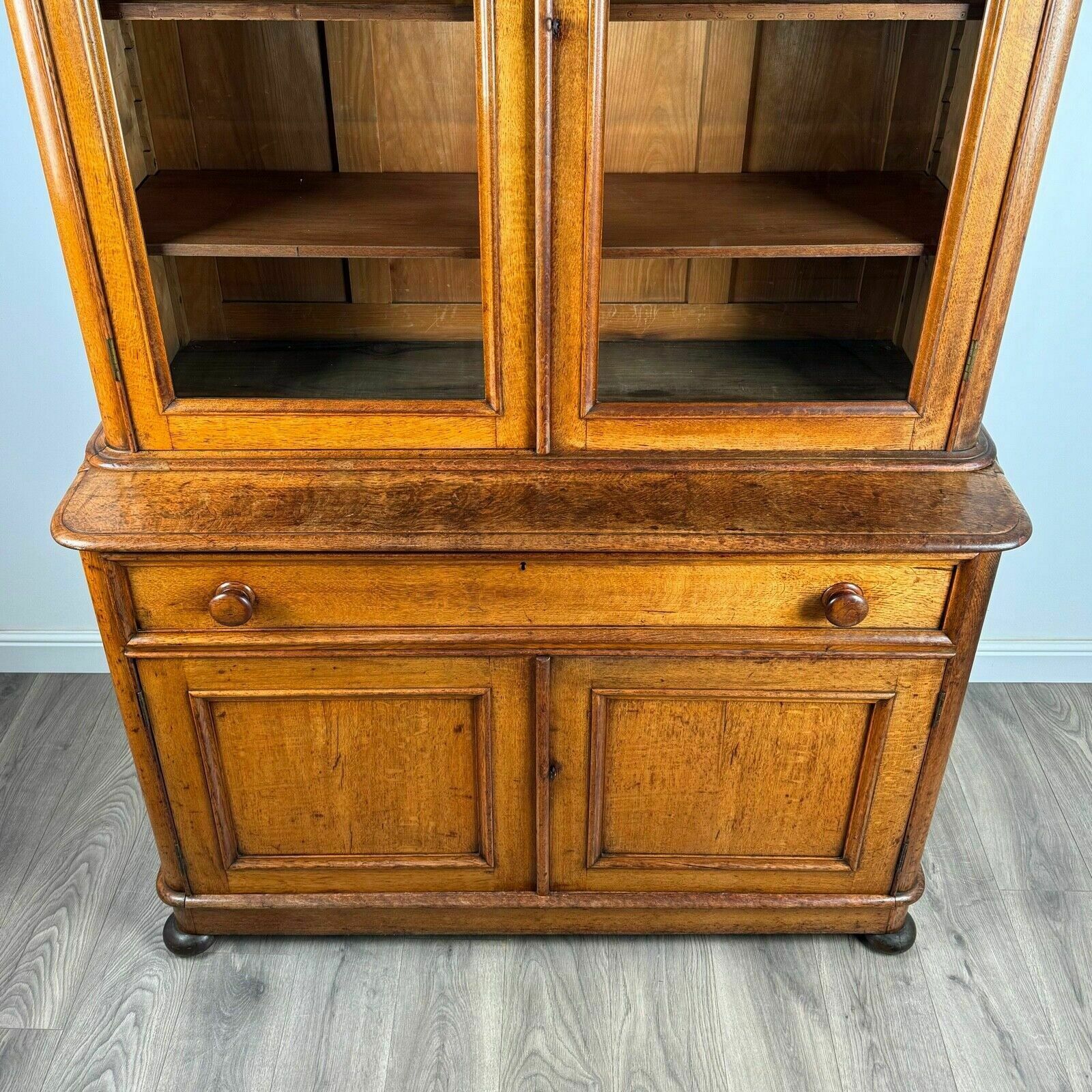 photo for sale Antique 19th Century Golden Oak Bookcase On Cupboard Of Finest Quality