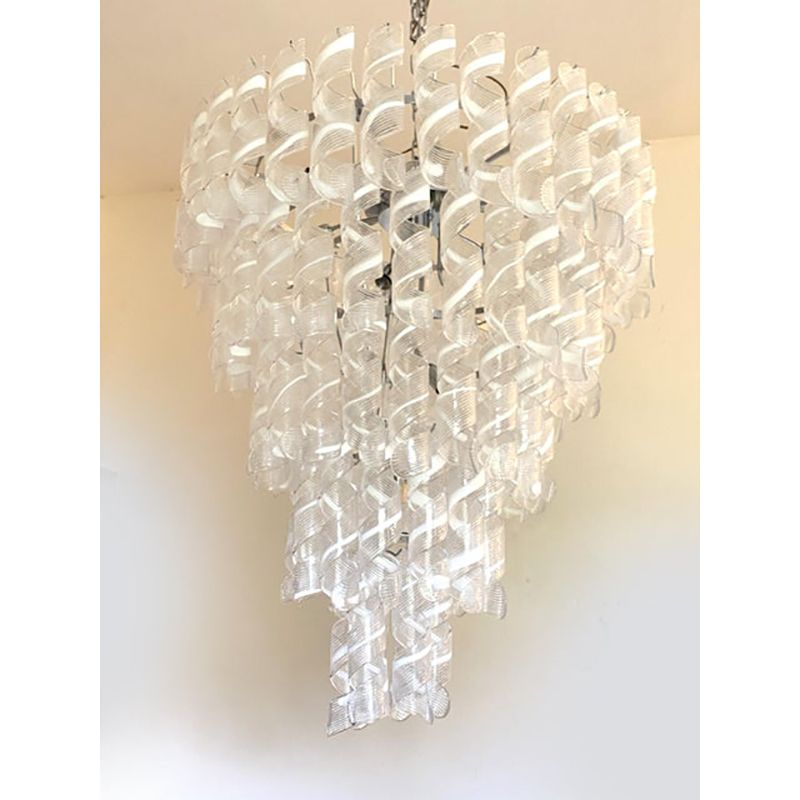 Transparent And White “Ricci” Murano Glass Chandelier photo vintage