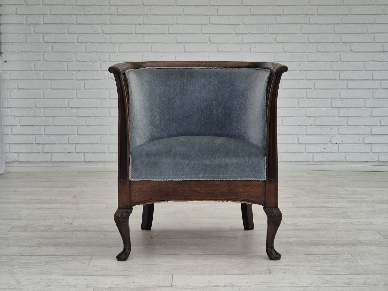 1950s, Danish Lounge Chair, Original Condition, Light Blue Furniture Velour. photo furniture