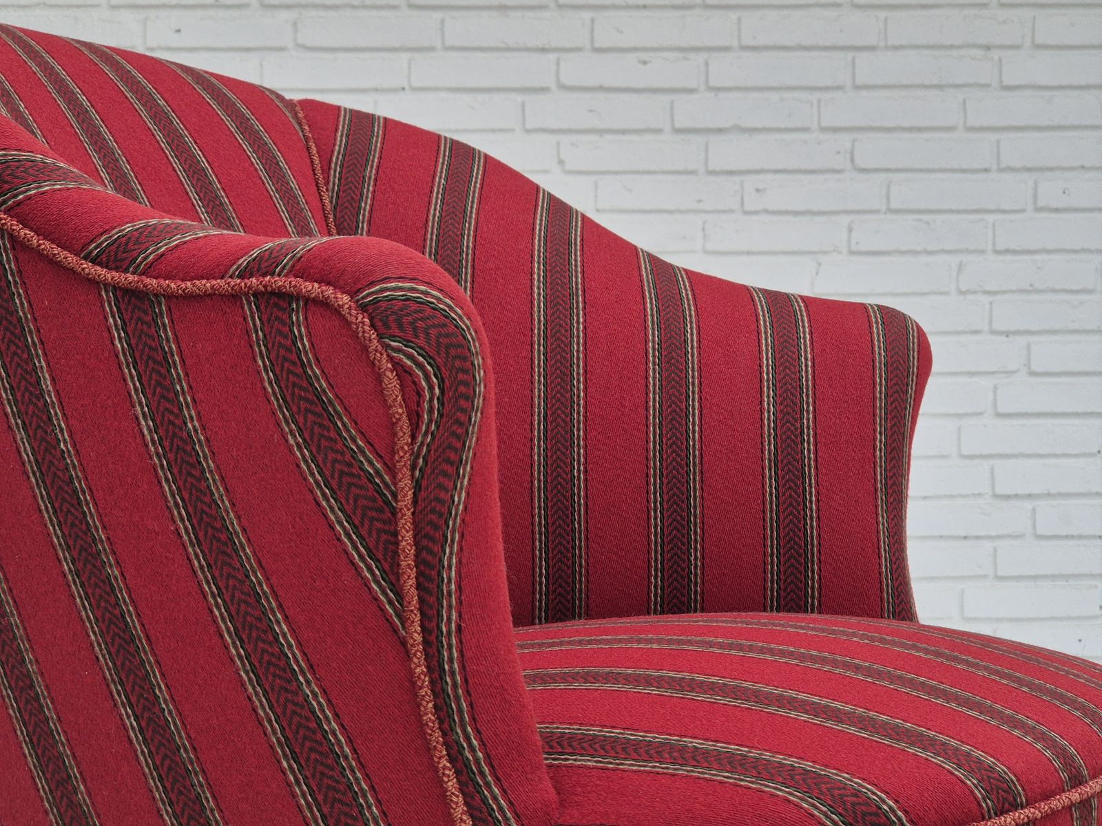 1950s, Danish Lounge Chair, Original Condition, Red Furniture Wool. photo 1200.0