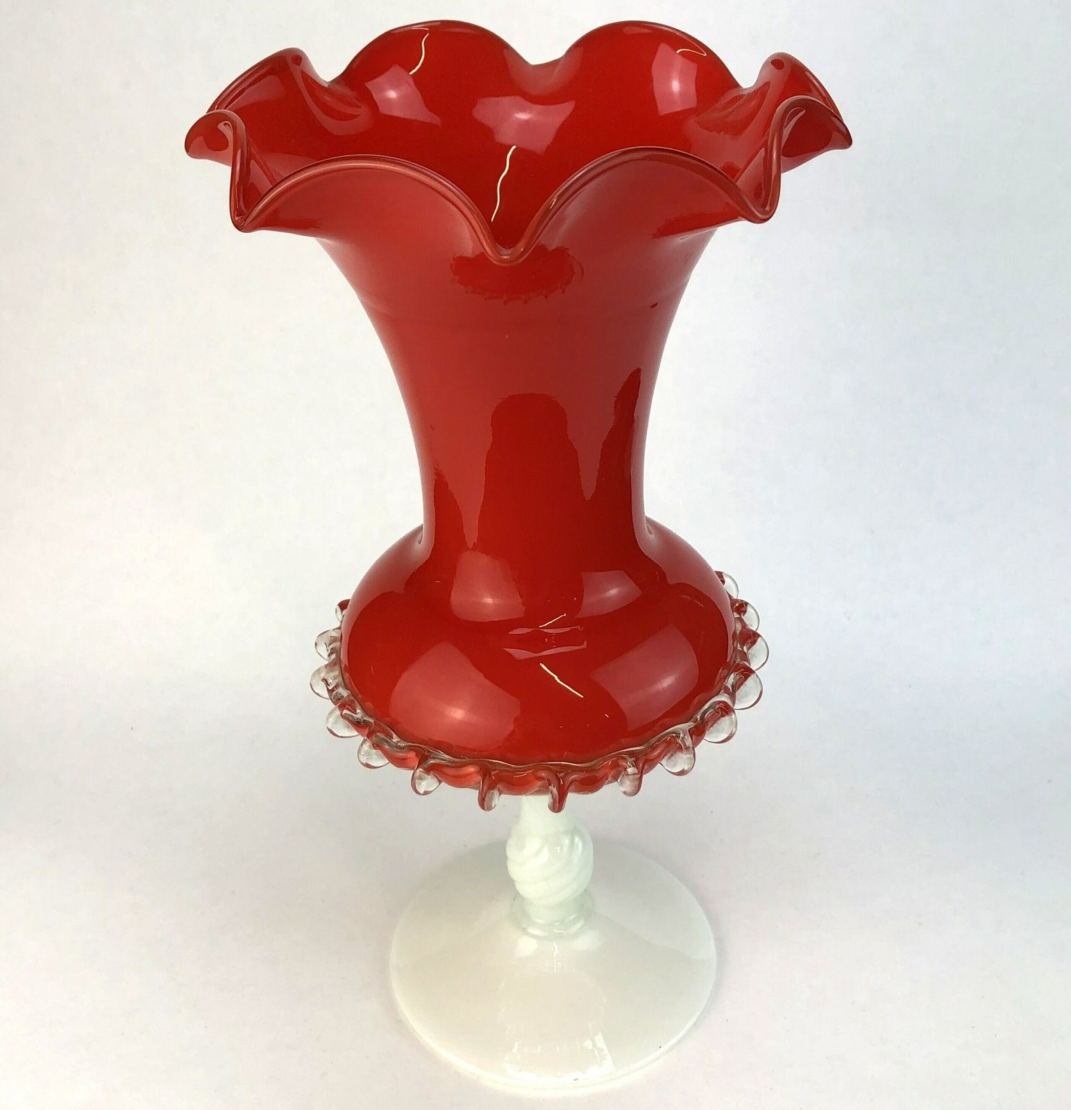 Large Mid Century Italian Red White Glass Vase Opaline Florence 60's photo 50.0