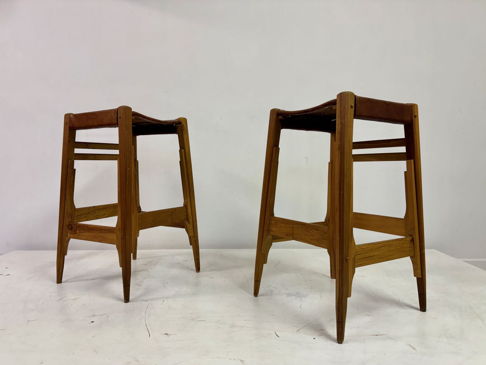 Part Of Mid Century Wood High Stools By Werner Biermann For Arte Sano photo for sale