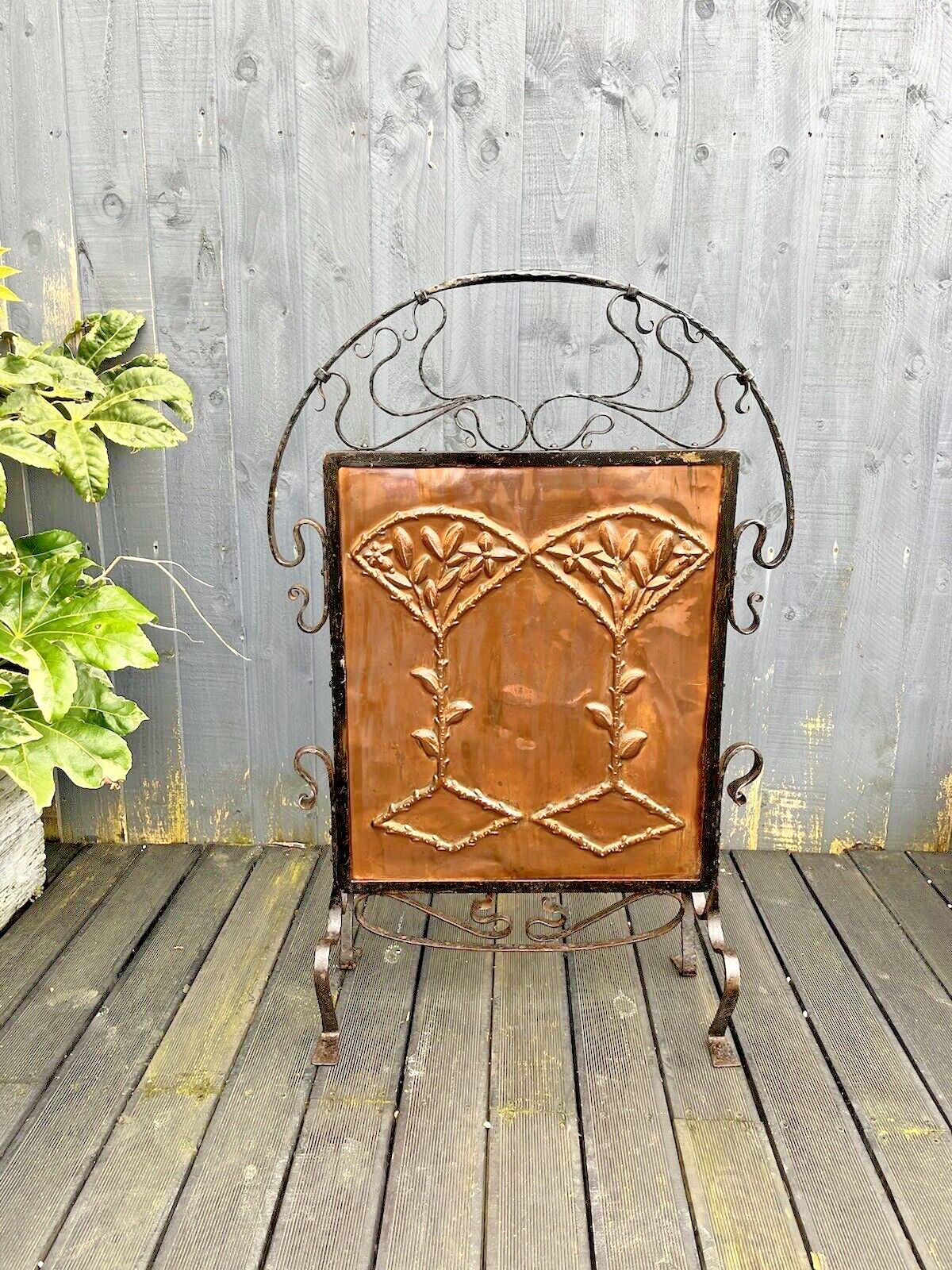 Antique Arts & Crafts Aesthetic Movement Copper & Wrought Iron Fire Guard Screen photo furniture