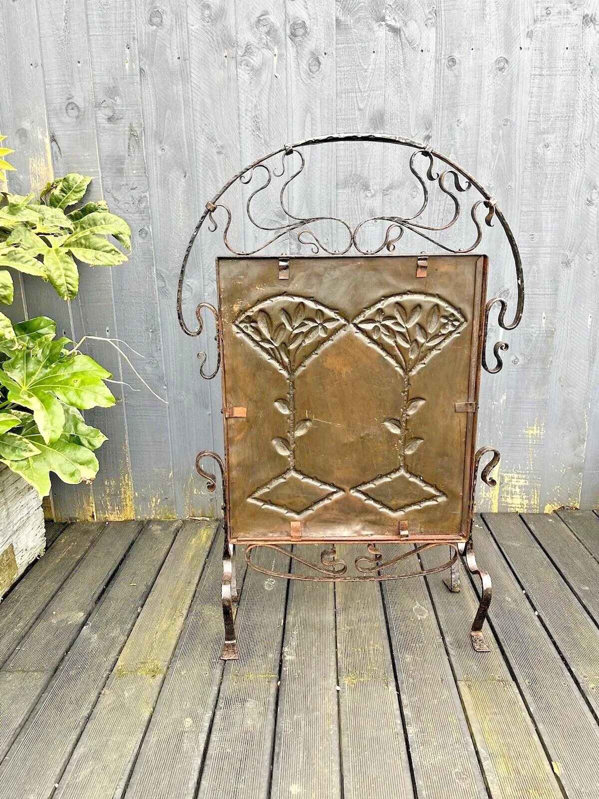 Antique Arts & Crafts Aesthetic Movement Copper & Wrought Iron Fire Guard Screen photo vintage