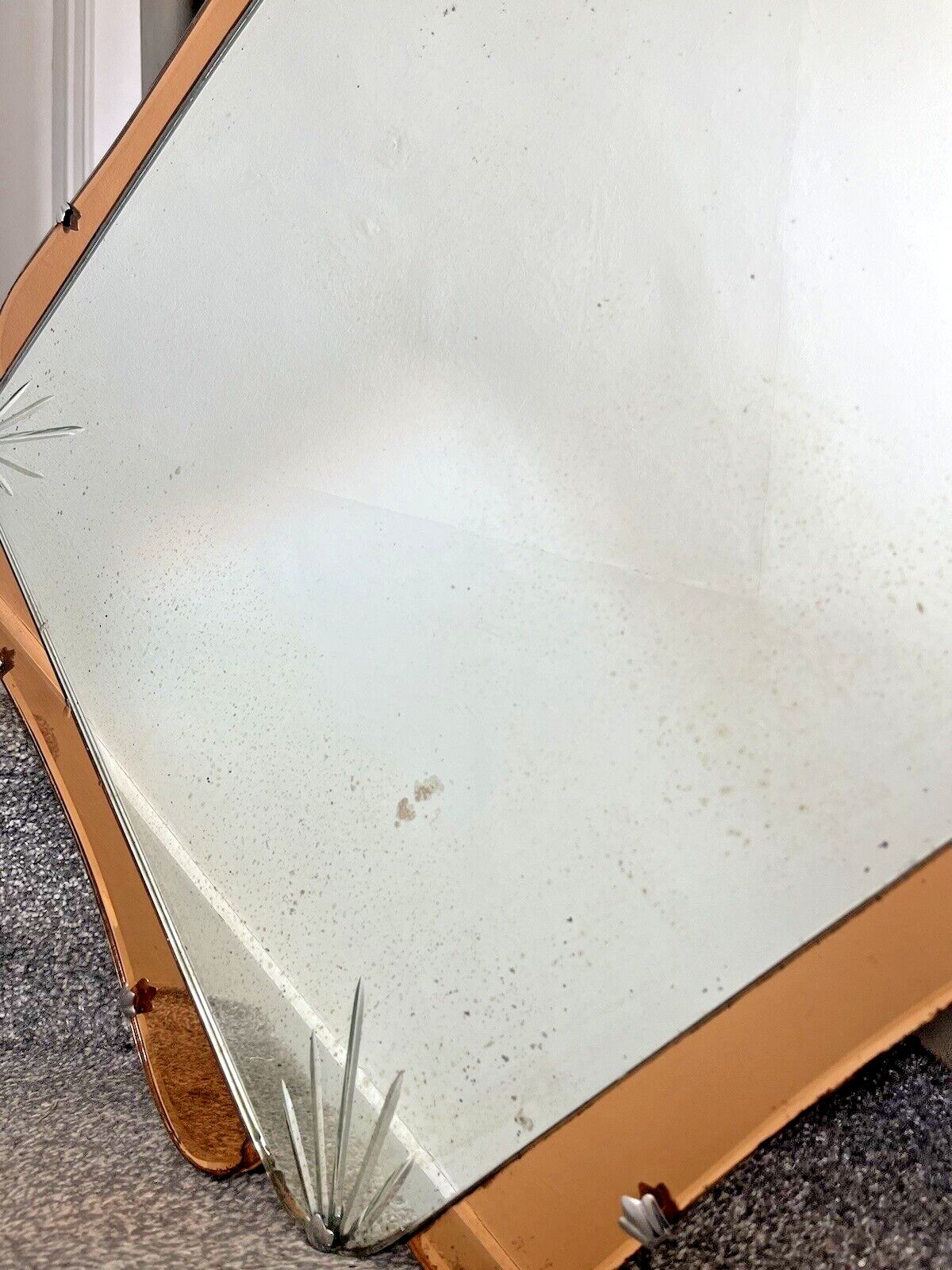 photo buy Huge 28" Beautiful 1930's Art Deco Over Mantel Mirror Copper Peach Starburst