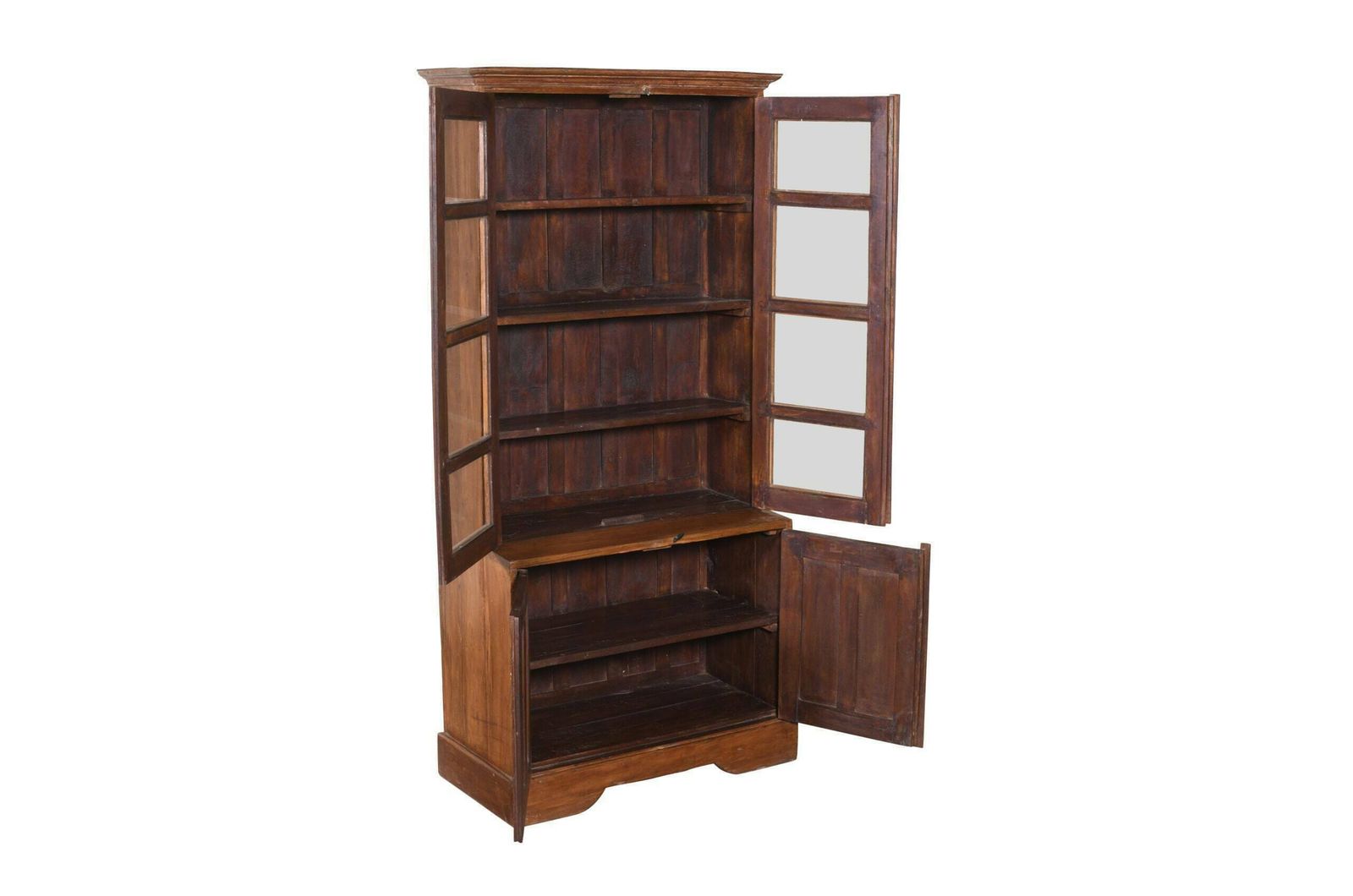 Vintage Antique Indian Teak Wood Library Cabinet | Handcrafted Rustic Bookcase | Vintage Home Office Decor