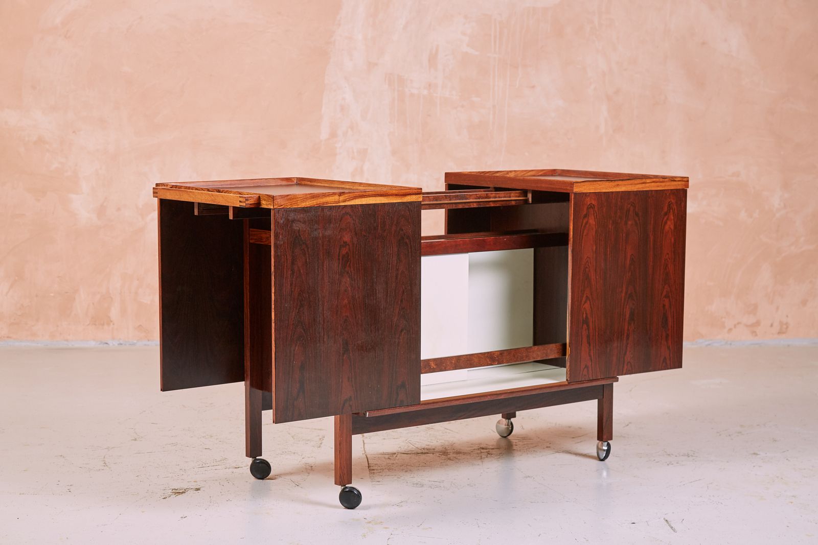Mid Century Danish Modern Rosewood Bar Cart Trolley By Niels Erik Glasdam Jensen, Denmark, 1964 photo for sale