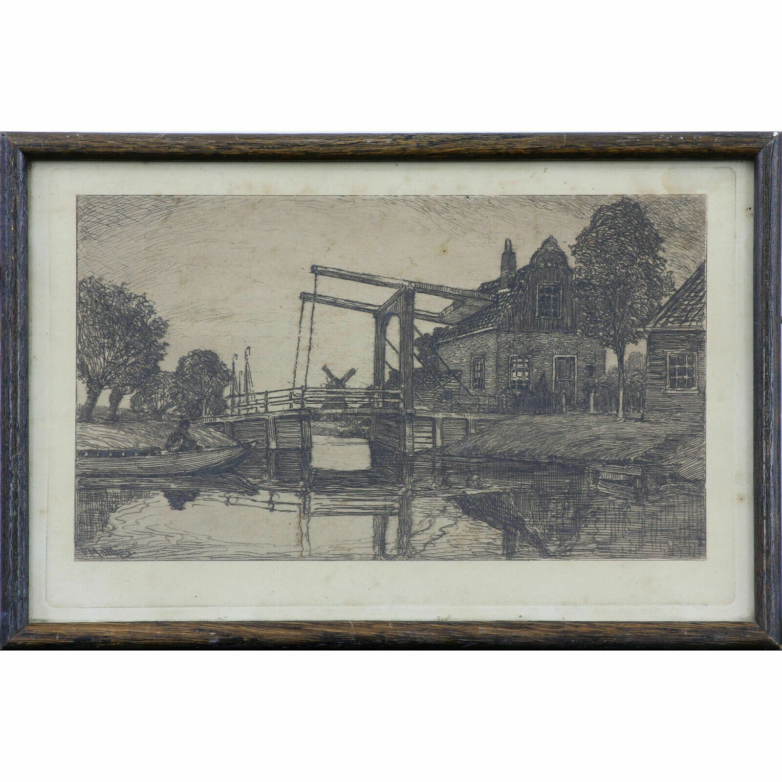 Etching By Oskar Paul Matthes. A Bascule Bridge In The Netherlands.