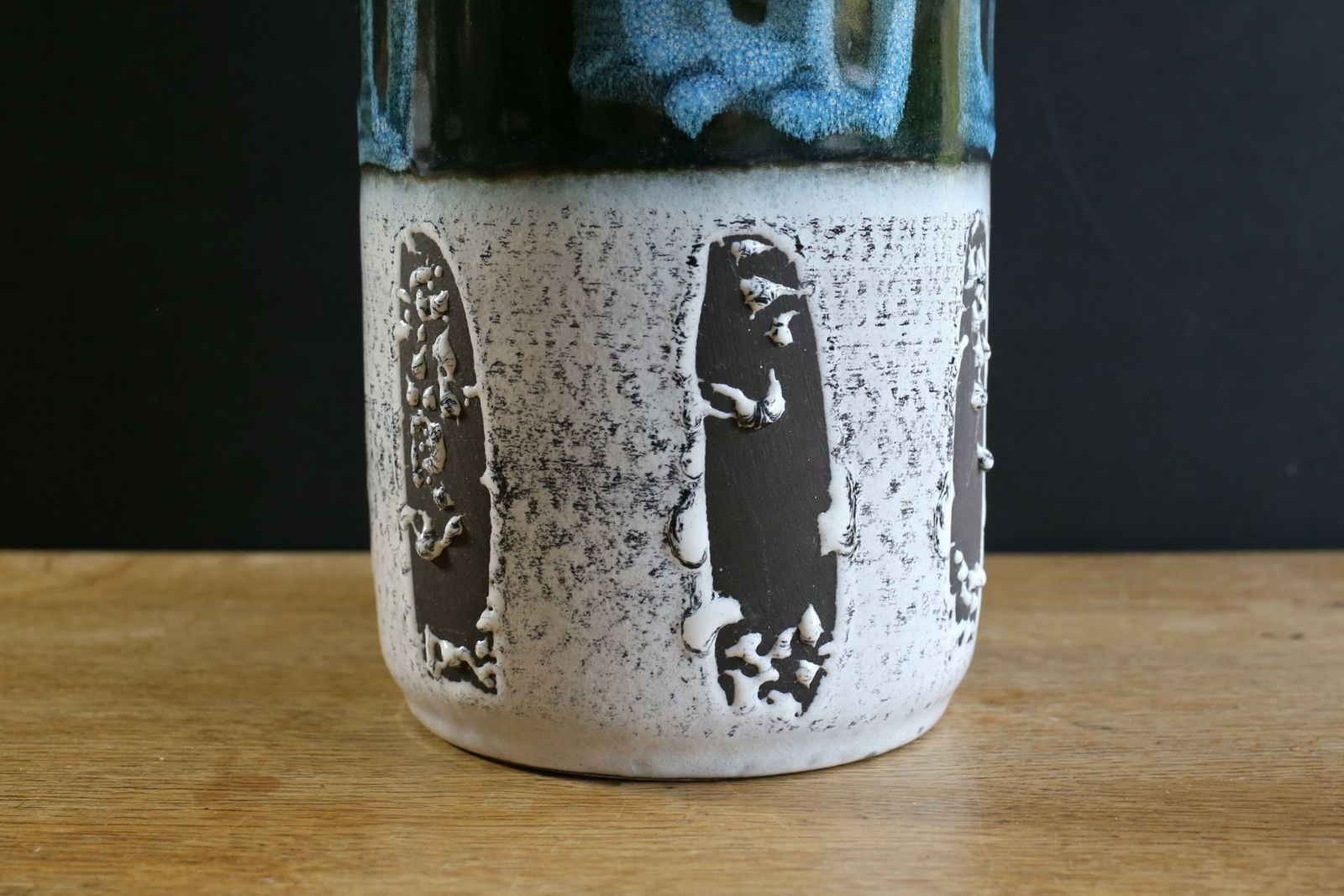 West German Pottery Vase Scheurich Mid Century Modern White And Blue Fat Lava Glaze 1960s photo Home Decor