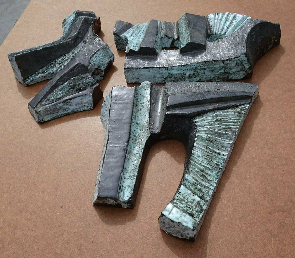 Large Belgian Brutalist Ceramic Wall Sculptures, 1960s, Set Of 3 photo vinterior