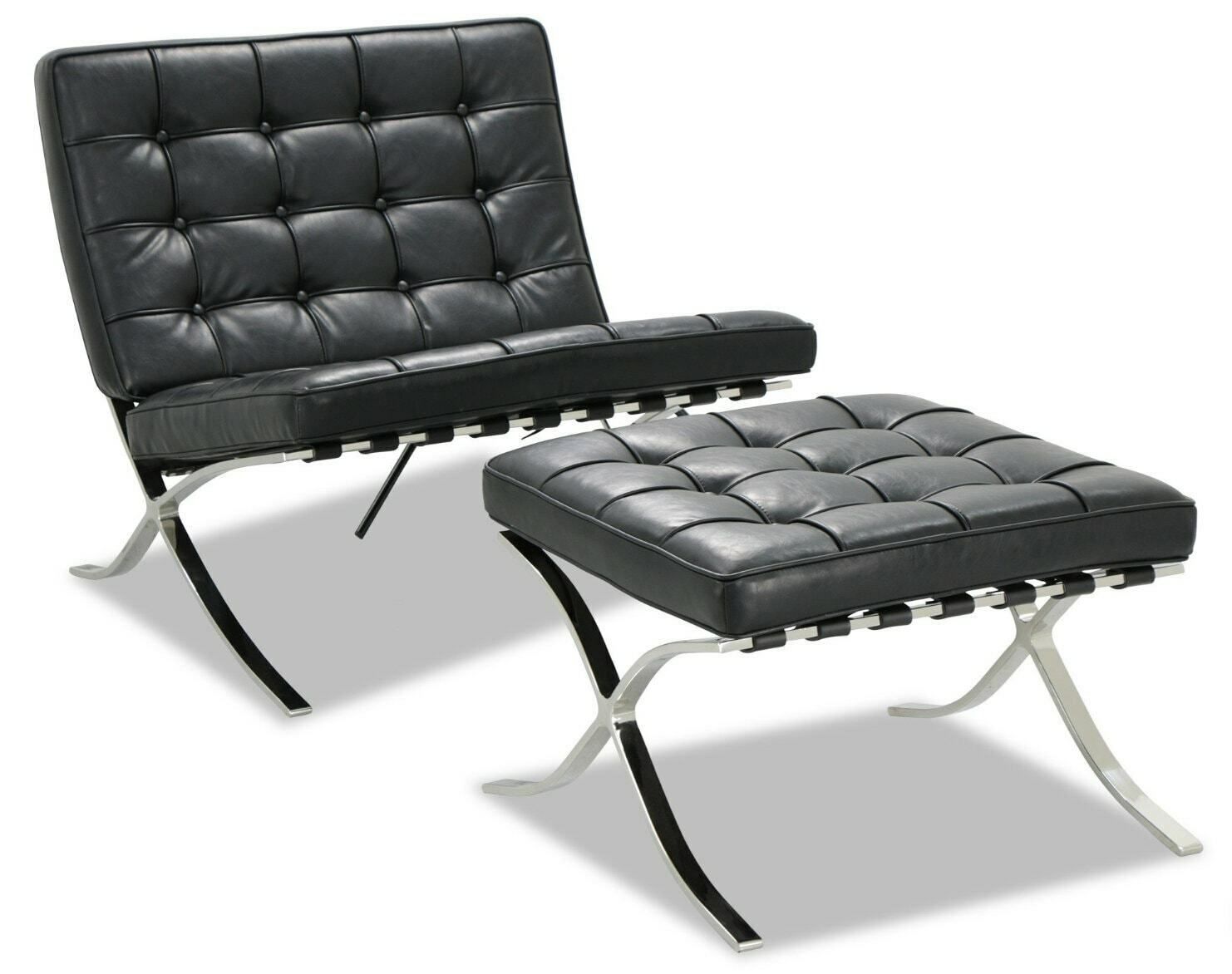 Mid Century Style Leather Hand Upholstered Chair And Footstool.