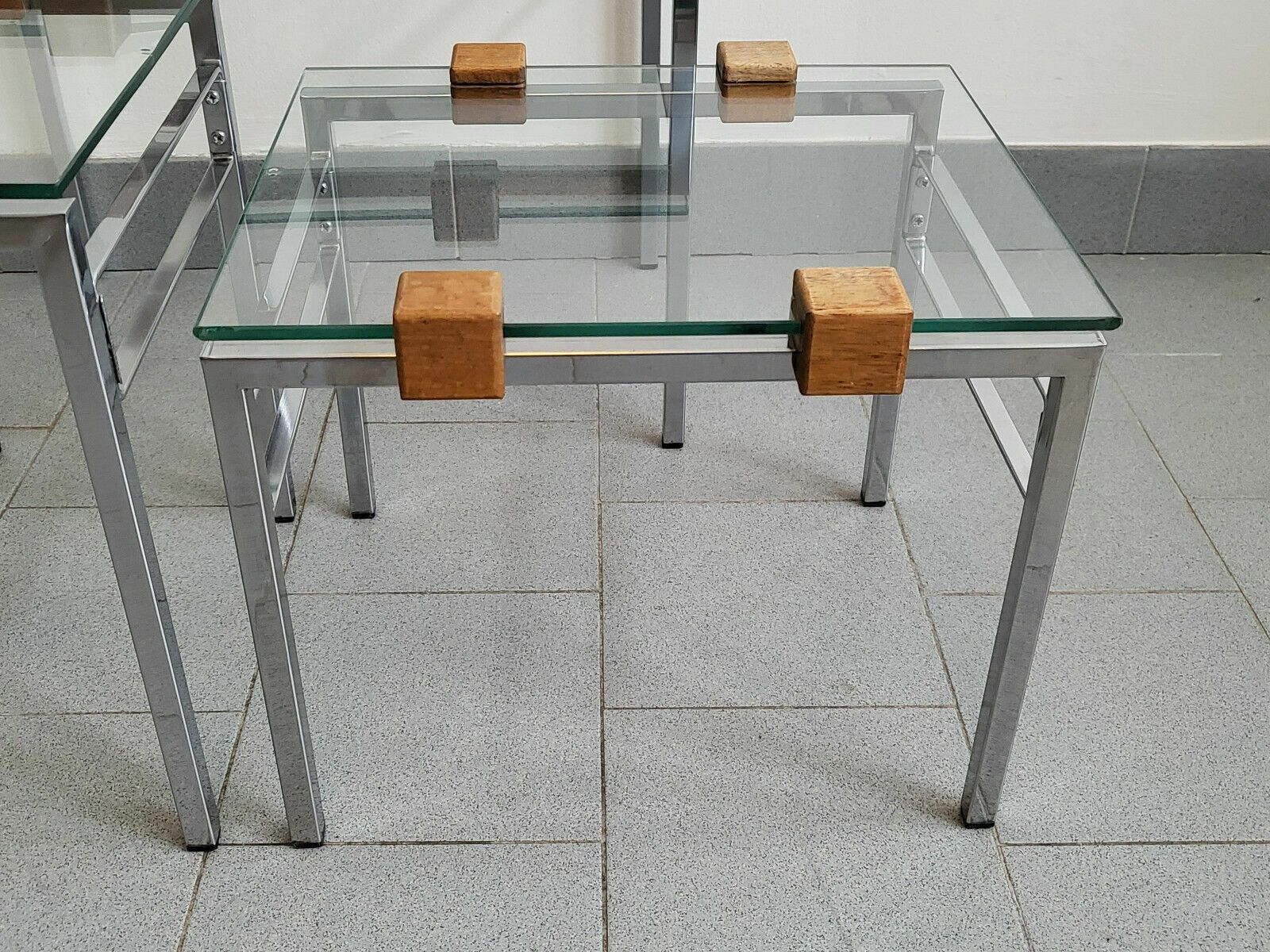 Set Of 3 Vintage Scandinavian Nest Of Tables 1960 Teak Steel & Glass 60s 1960s photo buy