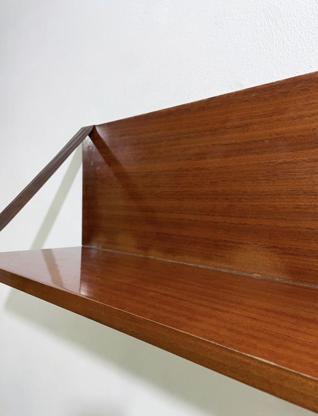 Mid Century Wood, Leather And Brass Shelve, Italy, 1960s – 2 Available photo Furniture