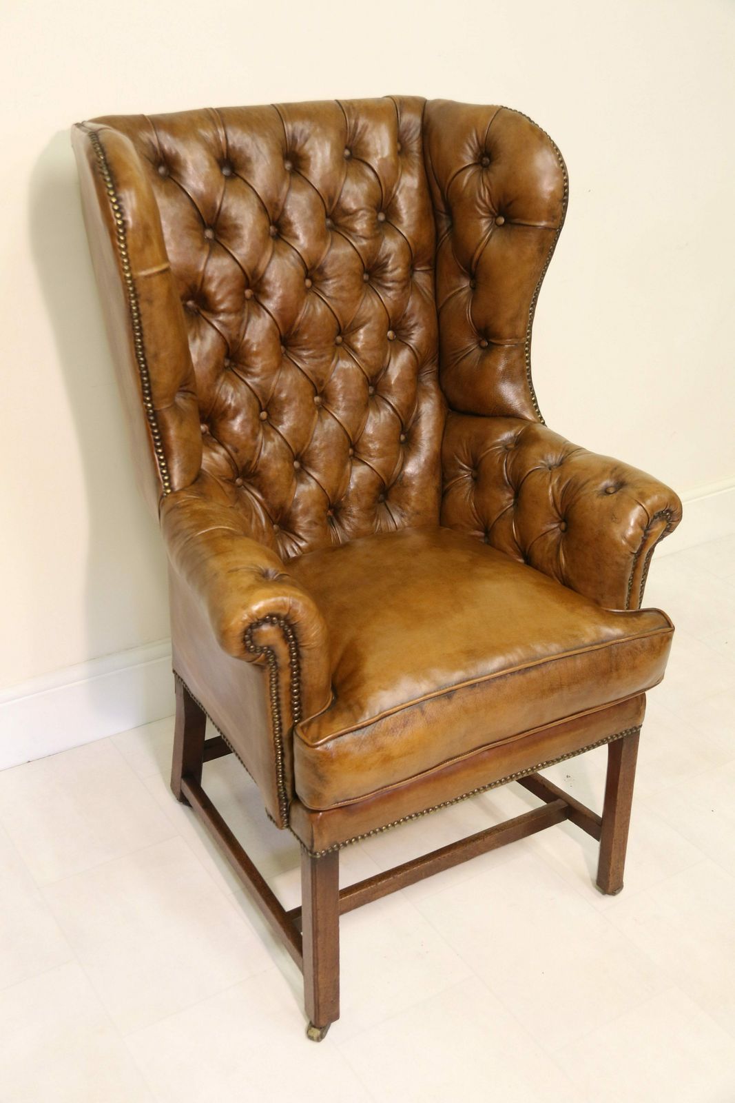 A Rare 18th Century Deep Buttoned Leather Wing Backed Arm Chair Circa 1770 photo buy