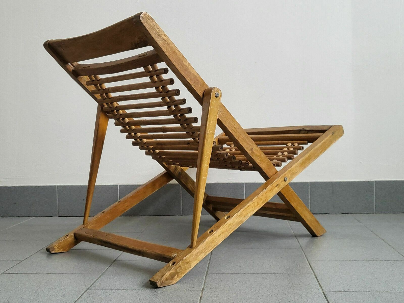 Furniture Chilian Folding Chair Children's Transat Vintage 1950 Bamboo & Beech 50s photo
