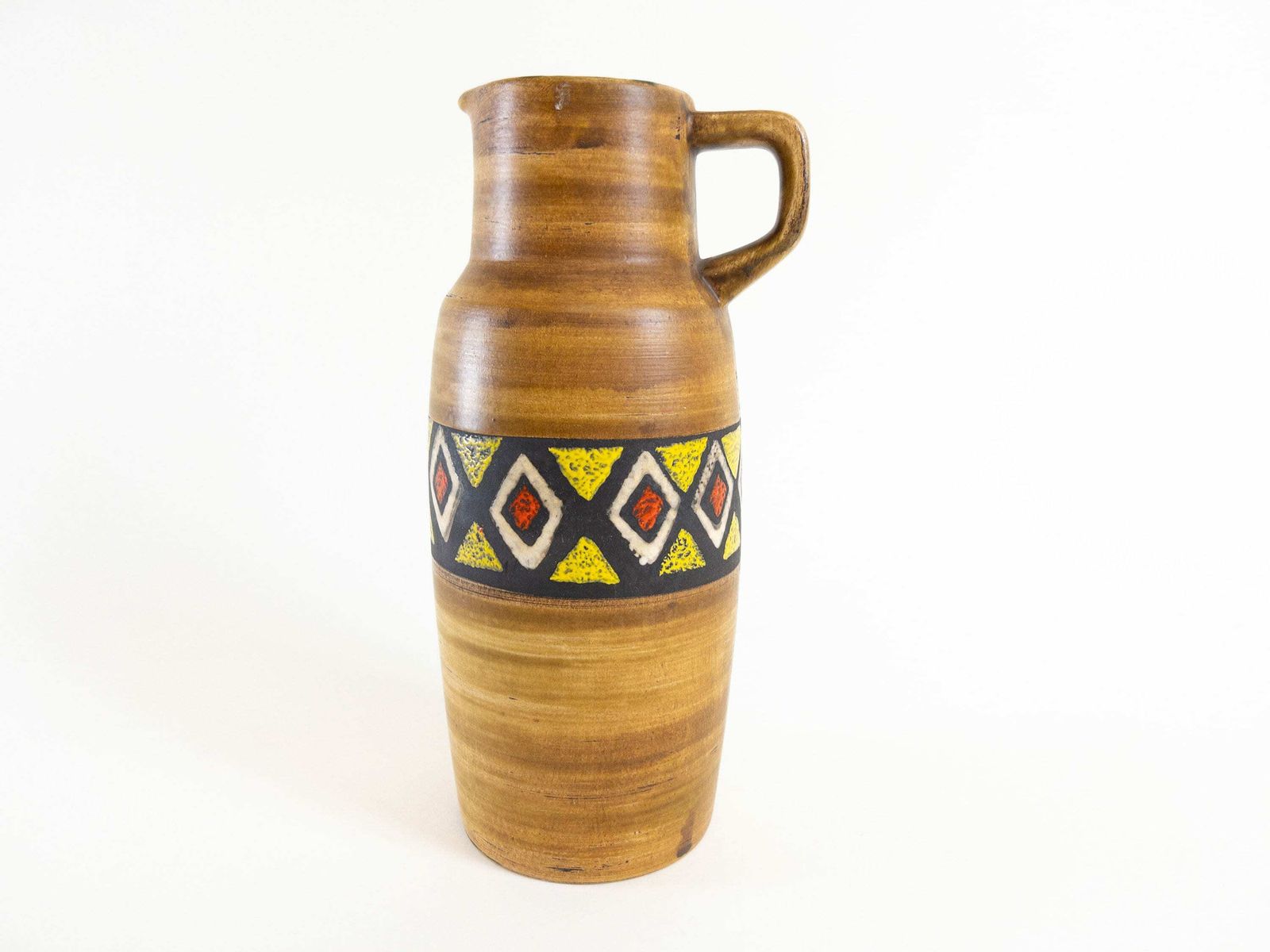 West German Pottery Jasba Vase   Tribal Or Aztec Decor Vase With Handle   24cm Tall photo 56.0
