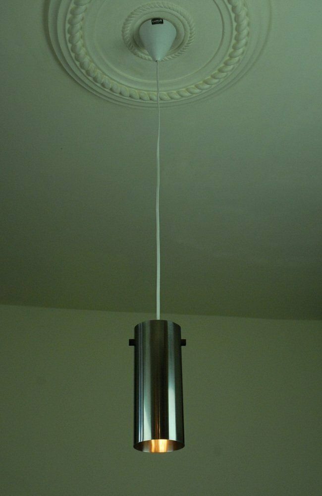 Model 571 Polished Steel Pendant Lamp By Uno & östen Kristiansson For Luxus, Vittsjö, Sweden, 1970s photo Lighting