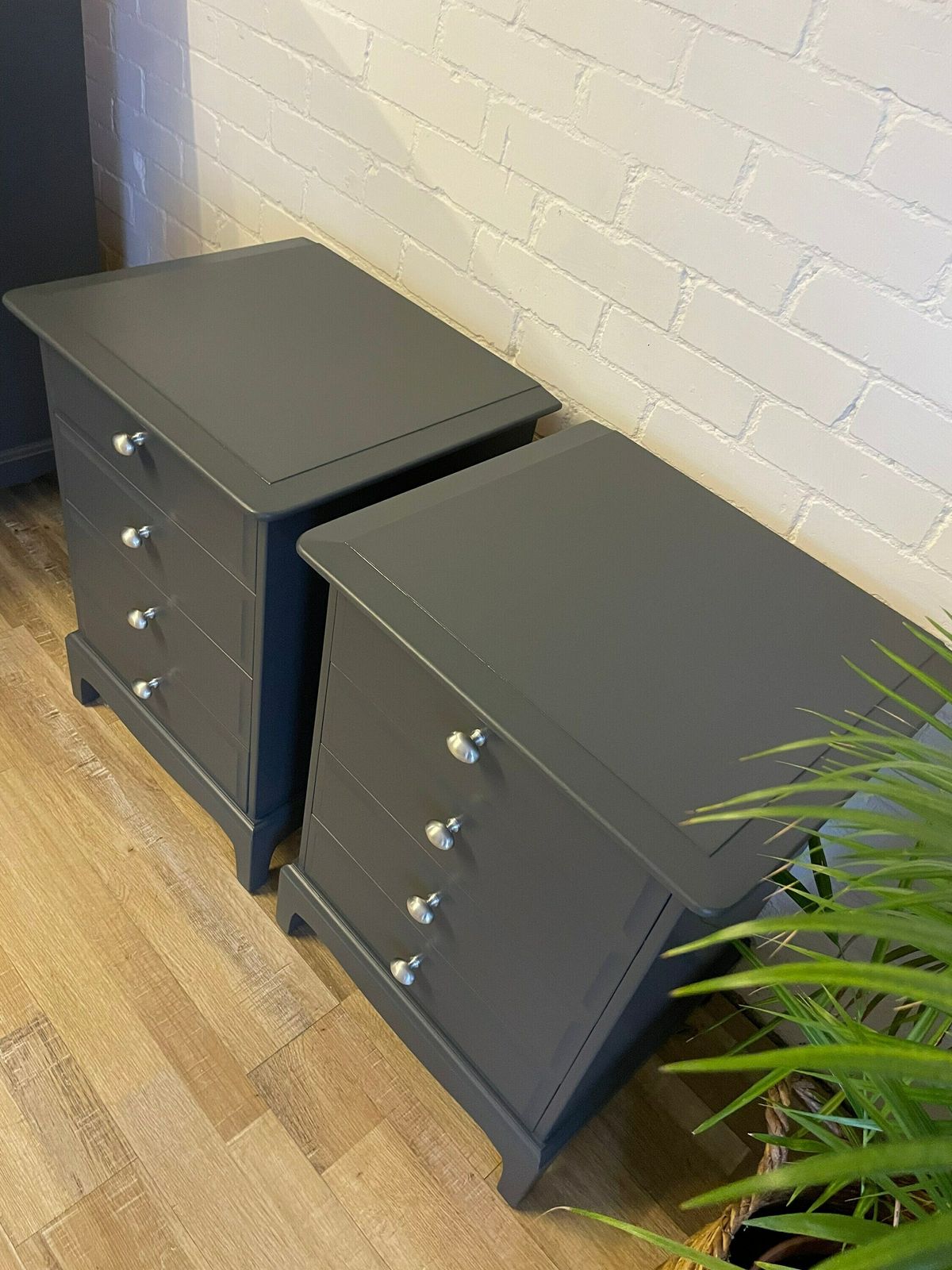 photo for sale Stag Minstrel Nightstands Bedsides Pair (Set Of 2) Painted Black/Grey