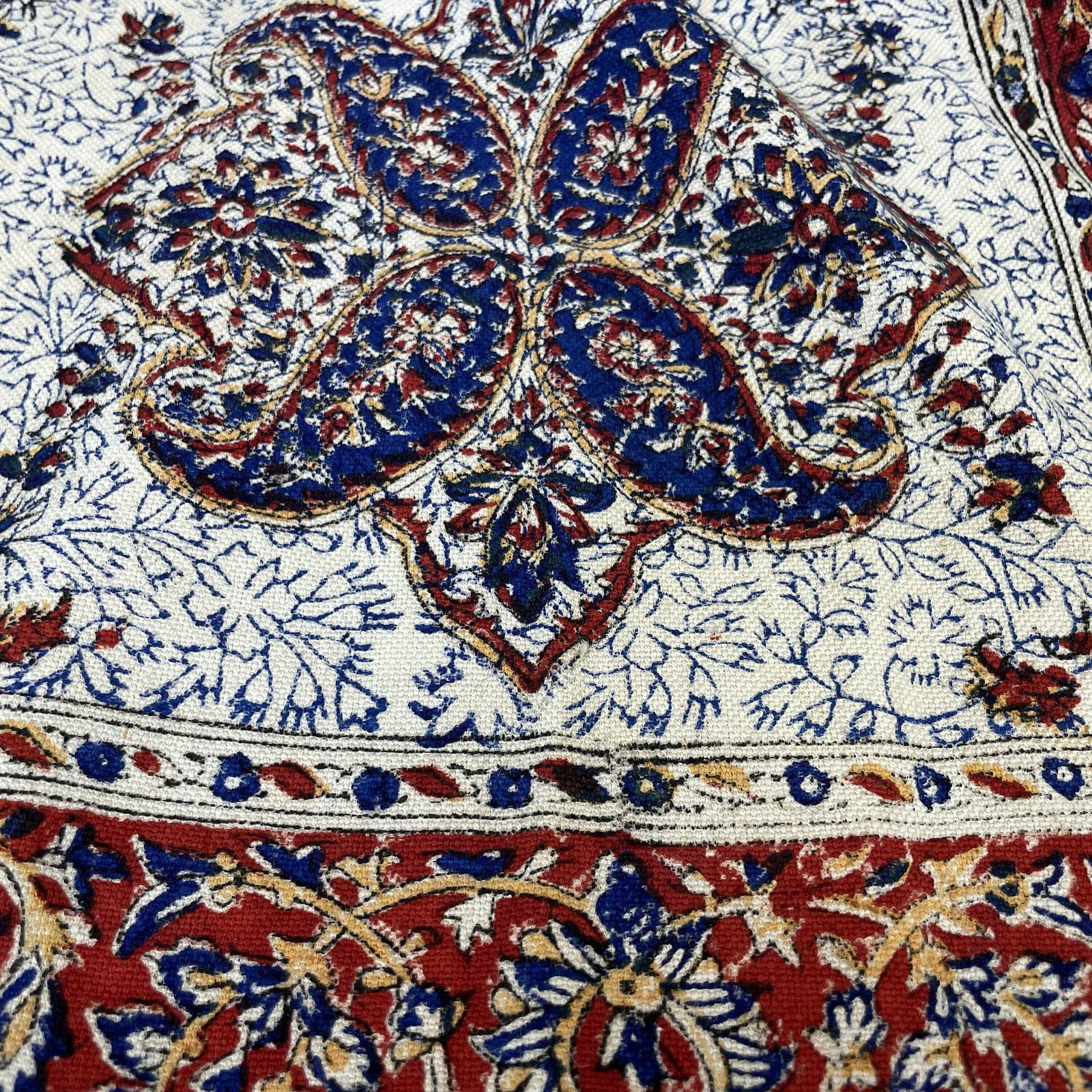 Asian Fabric Throw Blanket Hand Printed Paisley Pattern Tassels Cover Handmade Tapestry 150x94cm Quilt Blue Red Fabric photo buy