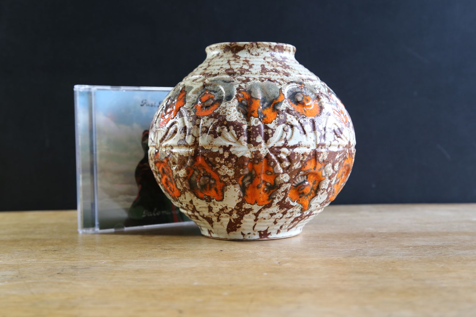 West German Pottery U Keramik Orange Fat Lava Vase With Original Foil Sticker C 1960s photo Home Decor