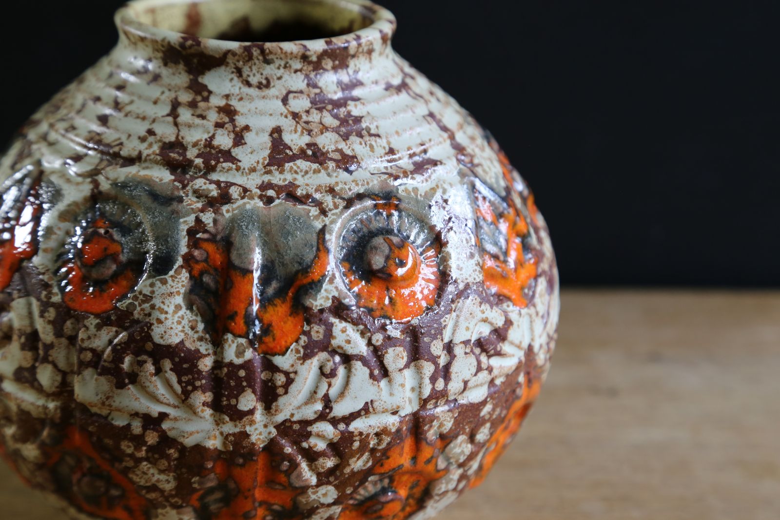 West German Pottery U Keramik Orange Fat Lava Vase With Original Foil Sticker C 1960s photo 62.0