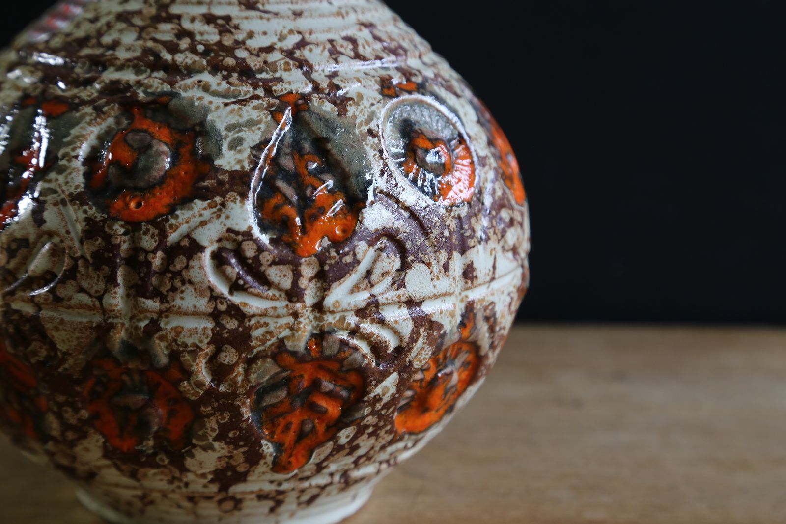 West German Pottery U Keramik Orange Fat Lava Vase With Original Foil Sticker C 1960s photo vintage