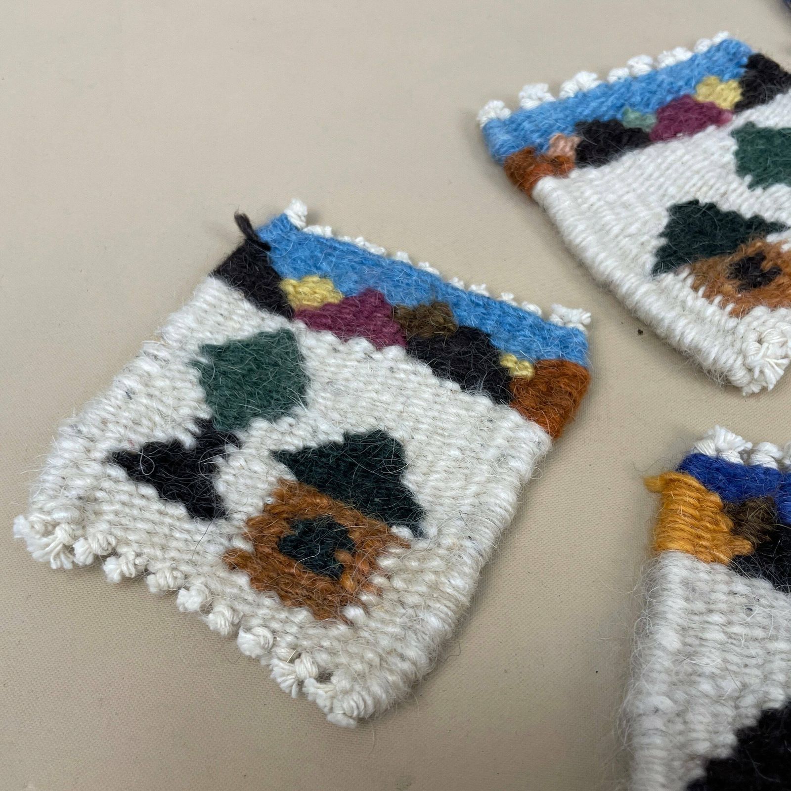 Set Of 5 Coaster Placemat Small Drink Holder Drinks Mat Woven Handmade Fabric Tassels Patterned Wool photo for sale