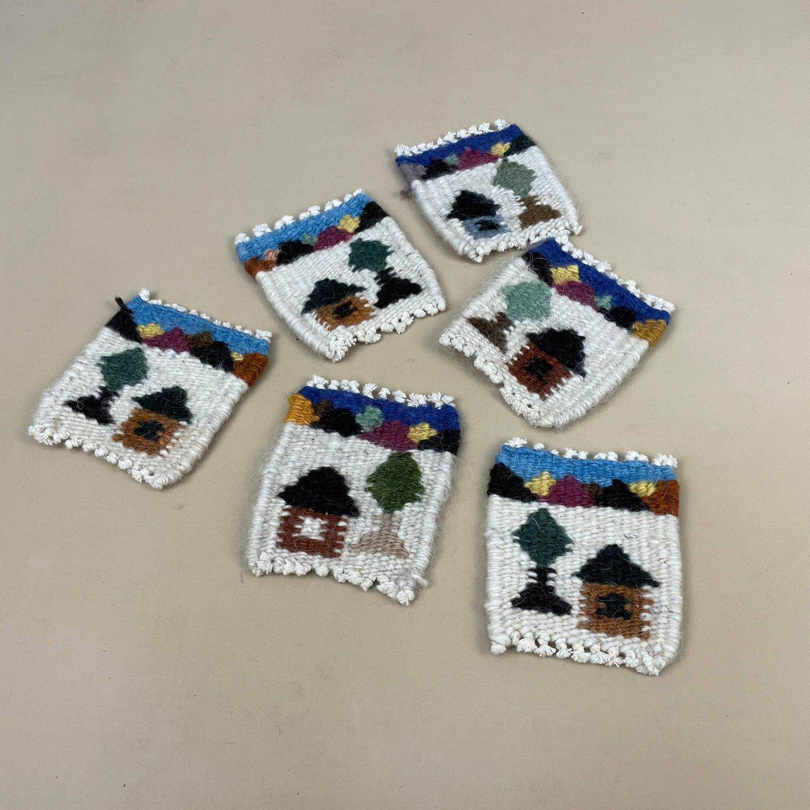 Set Of 5 Coaster Placemat Small Drink Holder Drinks Mat Woven Handmade Fabric Tassels Patterned Wool photo Textiles