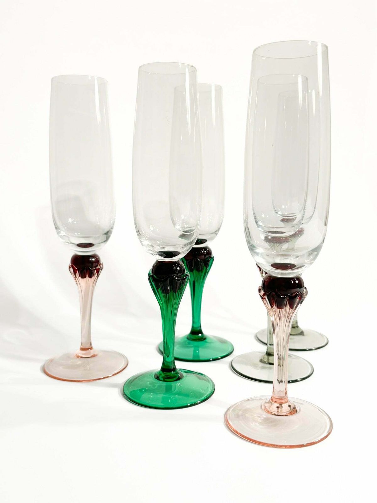 Set Of Six Multicolored Murano Glass Goblets From The 1980s photo furniture