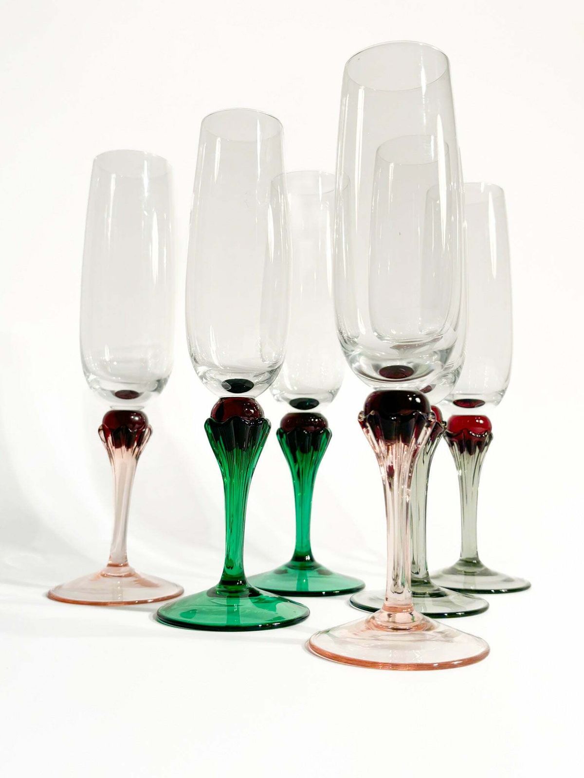 photo furniture Set Of Six Multicolored Murano Glass Goblets From The 1980s