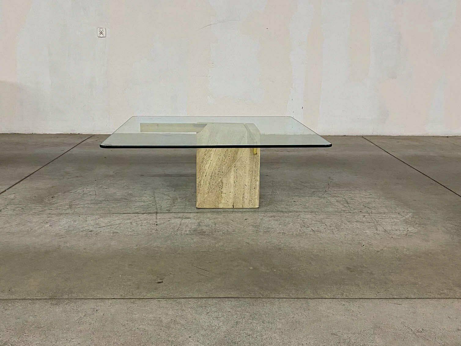 Furniture Italian Travertine Coffee Table From Artedi, 1970s photo