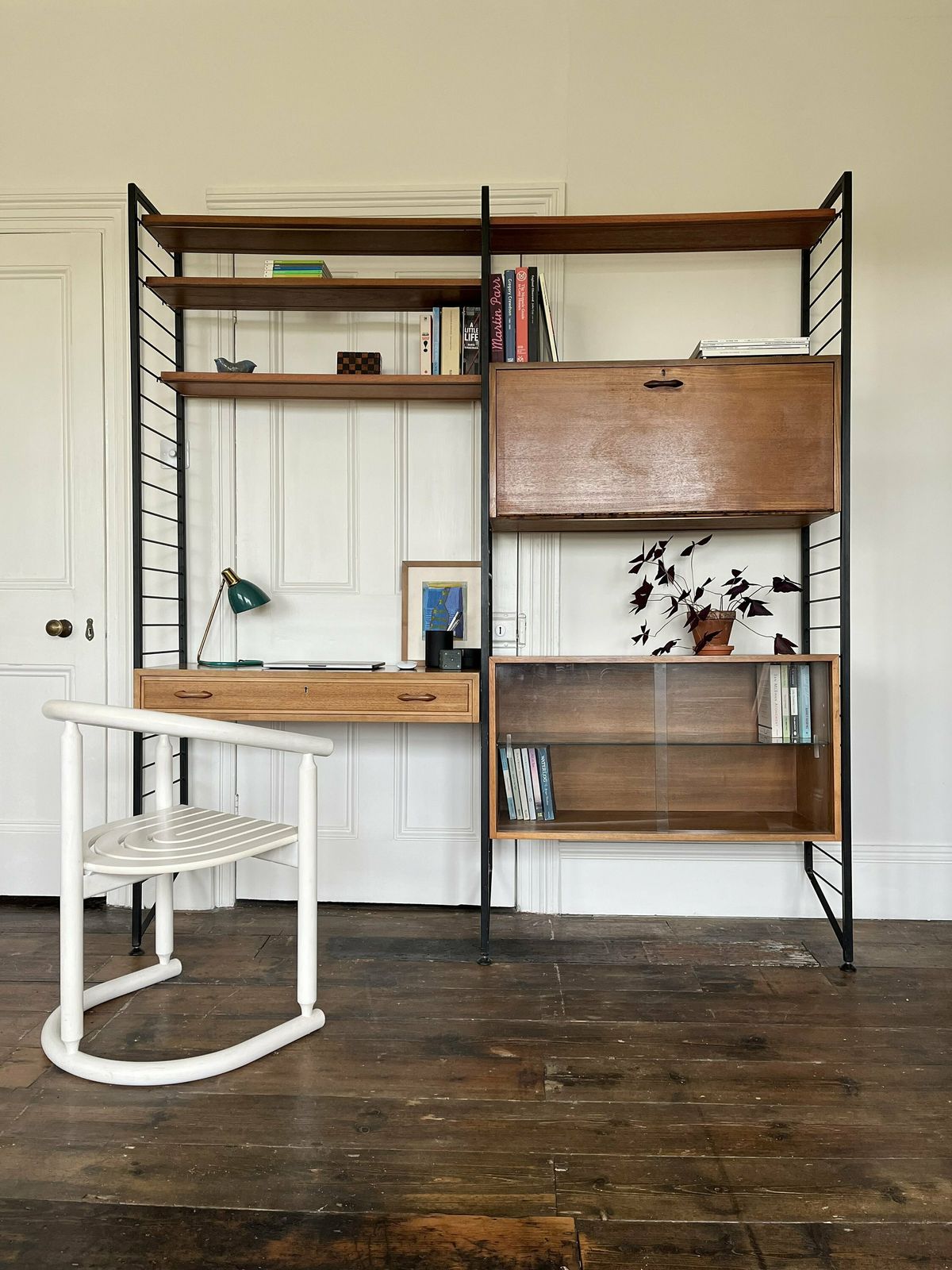 Ladderax Mid Century Shelving System   Modular Teak Shelves And Cabinets / Desk With Black Steel Ladder Supports, By Staples For Heals