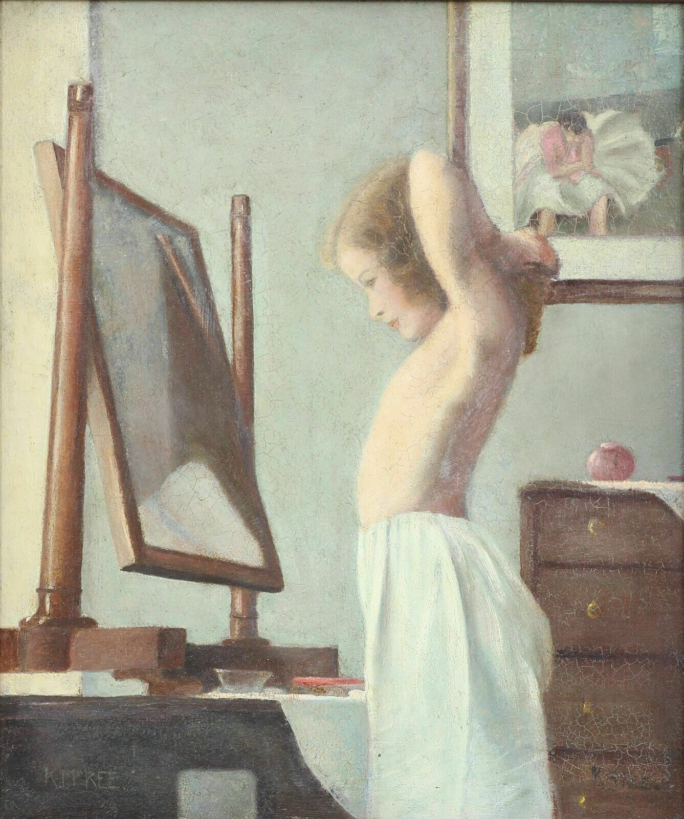 Oil On Board By Kingsley Mckee. Looking In The Mirror photo furniture