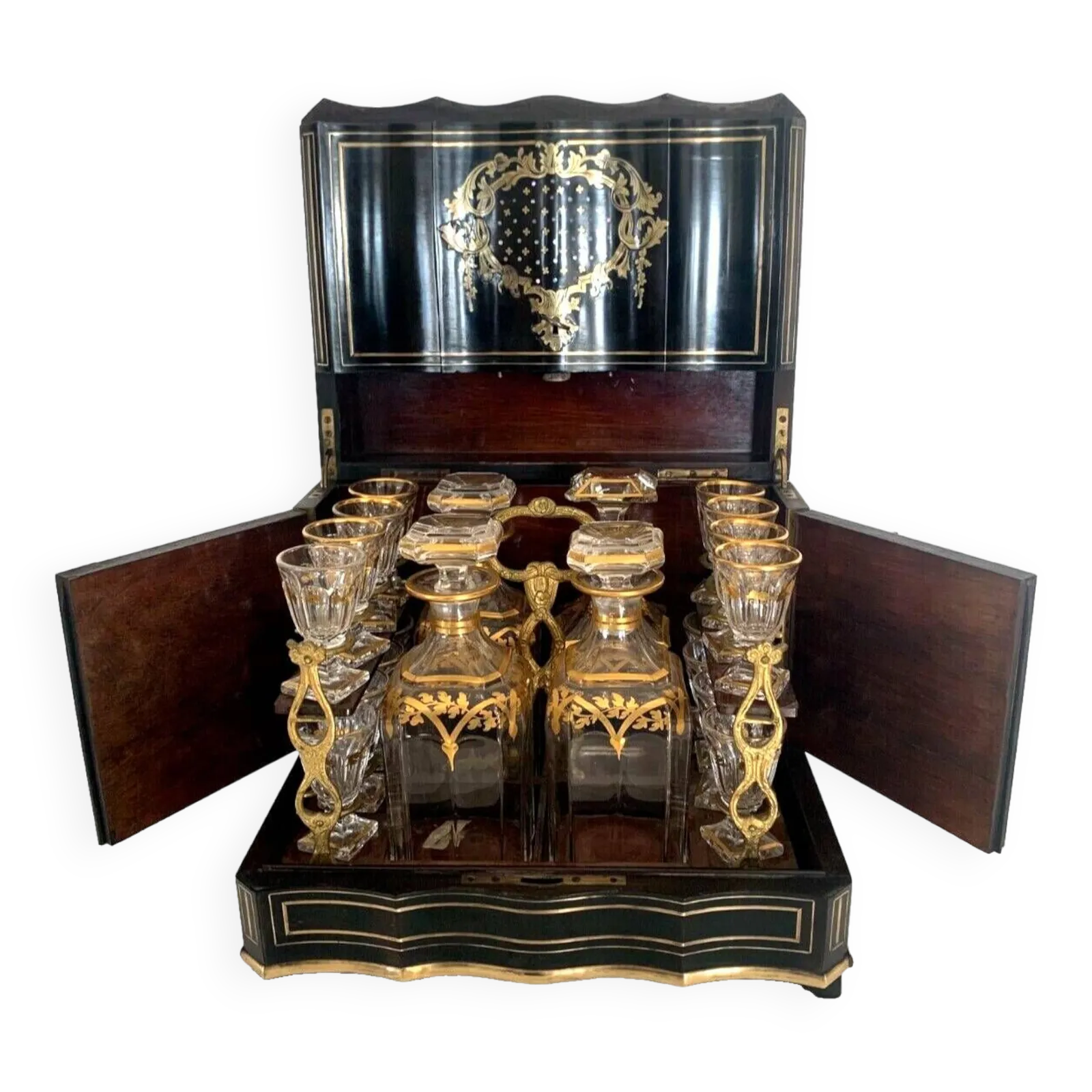Complete Liquor Cellar Napoleon III Boulle Marquetry 19th Century Box