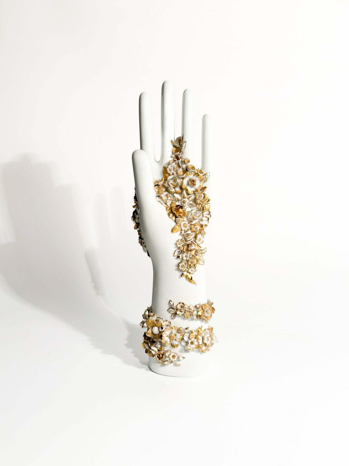 White And Gold Flowered Hand Art By Gio Ponti For Richard Ginori 1980s