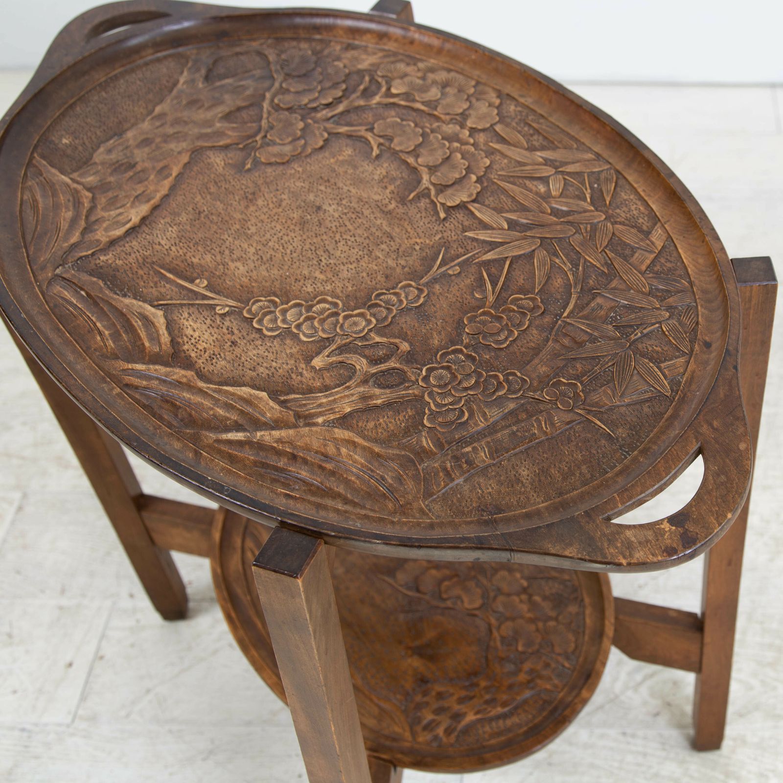 Delightful Mid Century Japanese Carved Side Table photo Furniture