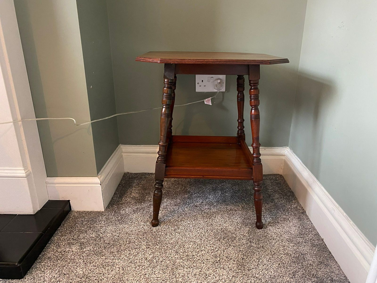 Antique Edwardian Two Tier Oak Side Table Lamp Table Vintage Console Table photo furniture