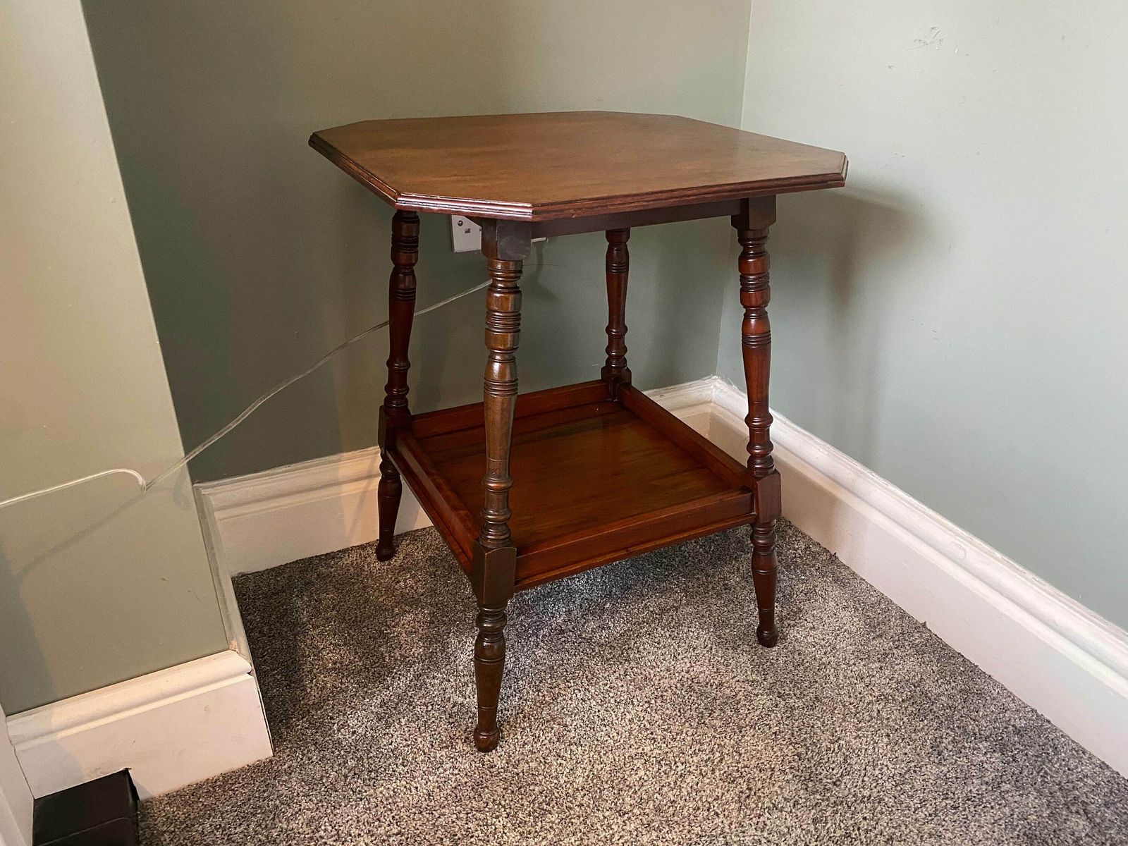 photo furniture Antique Edwardian Two Tier Oak Side Table Lamp Table Vintage Console Table
