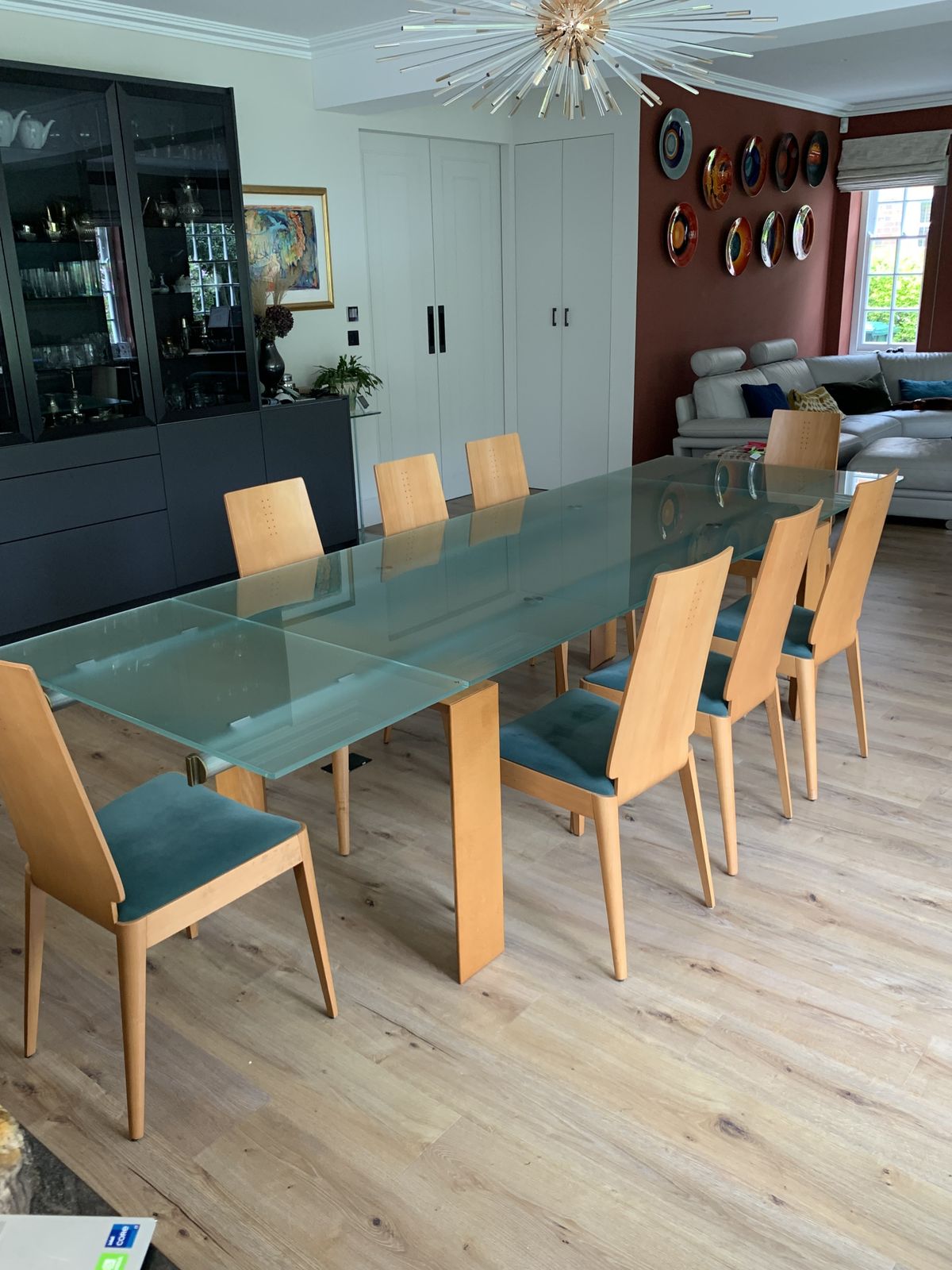Desalto Glass /Cherry Wood Extending Dining Table With 8 Chairs photo 1900.0