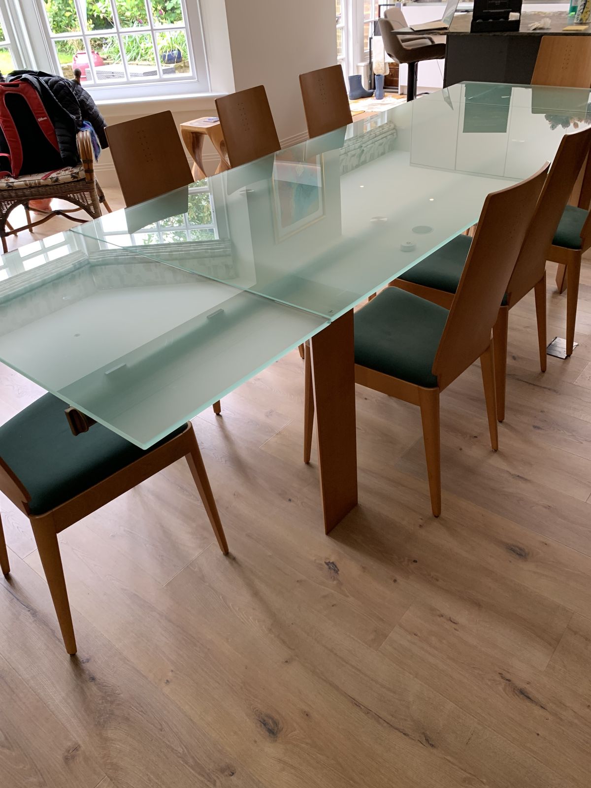 Desalto Glass /Cherry Wood Extending Dining Table With 8 Chairs photo vinterior