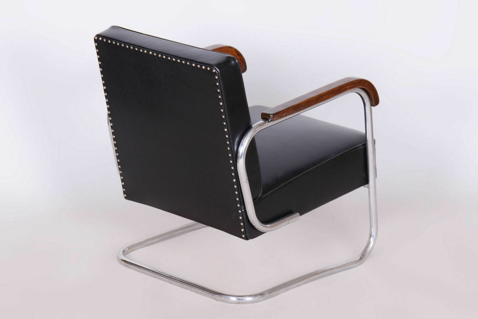 Furniture Set Of Two Restored Bauhaus Armchairs, Chrome, Beech, Cowhide, Czech, 1930s photo