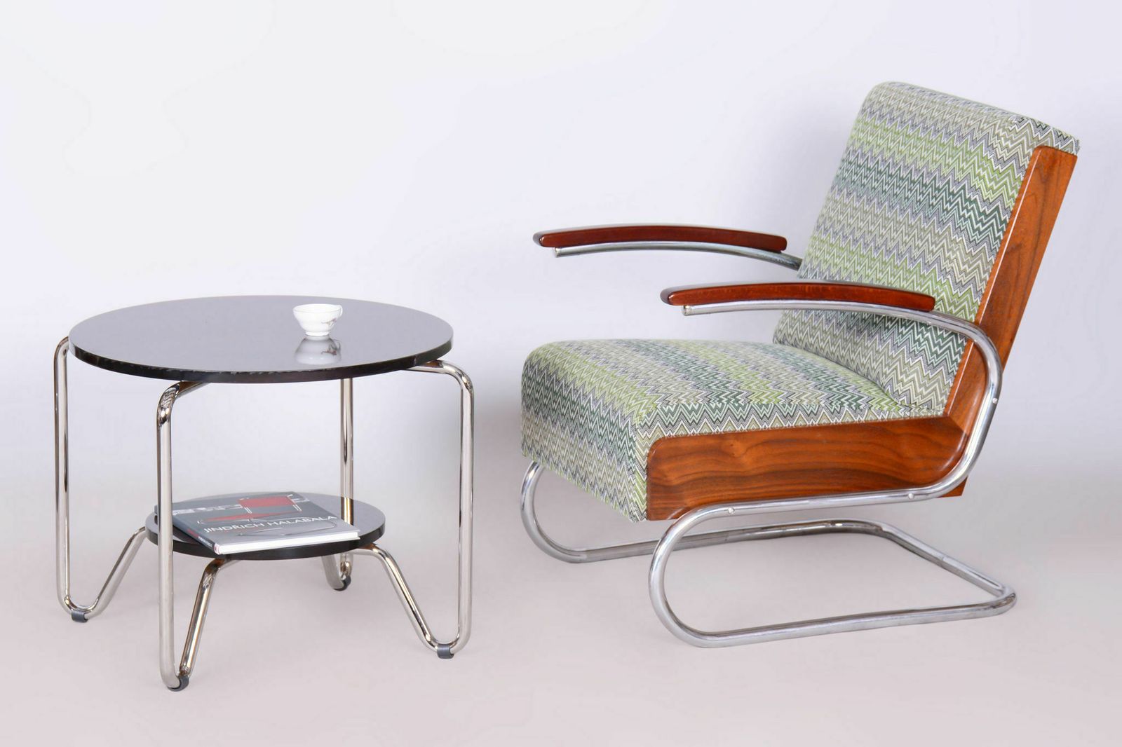 Restored Art Deco Armchair, Beech, Spruce, Walnut, Chrome, Czech, 1930s photo 1750.0