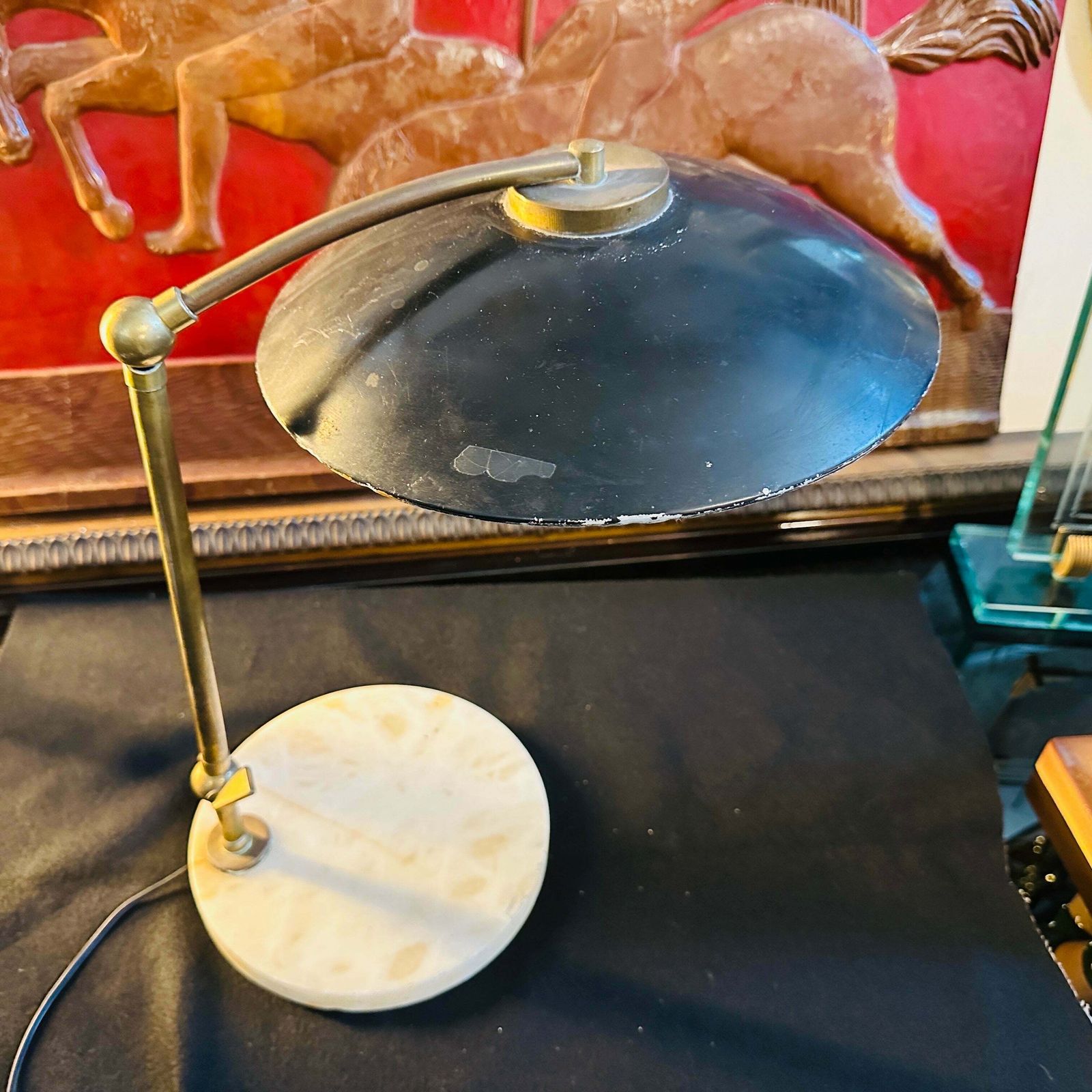 1950 Arredoluce Attributed Mid Century Modern Brass And Marble Italian Desk Lamp photo vintage
