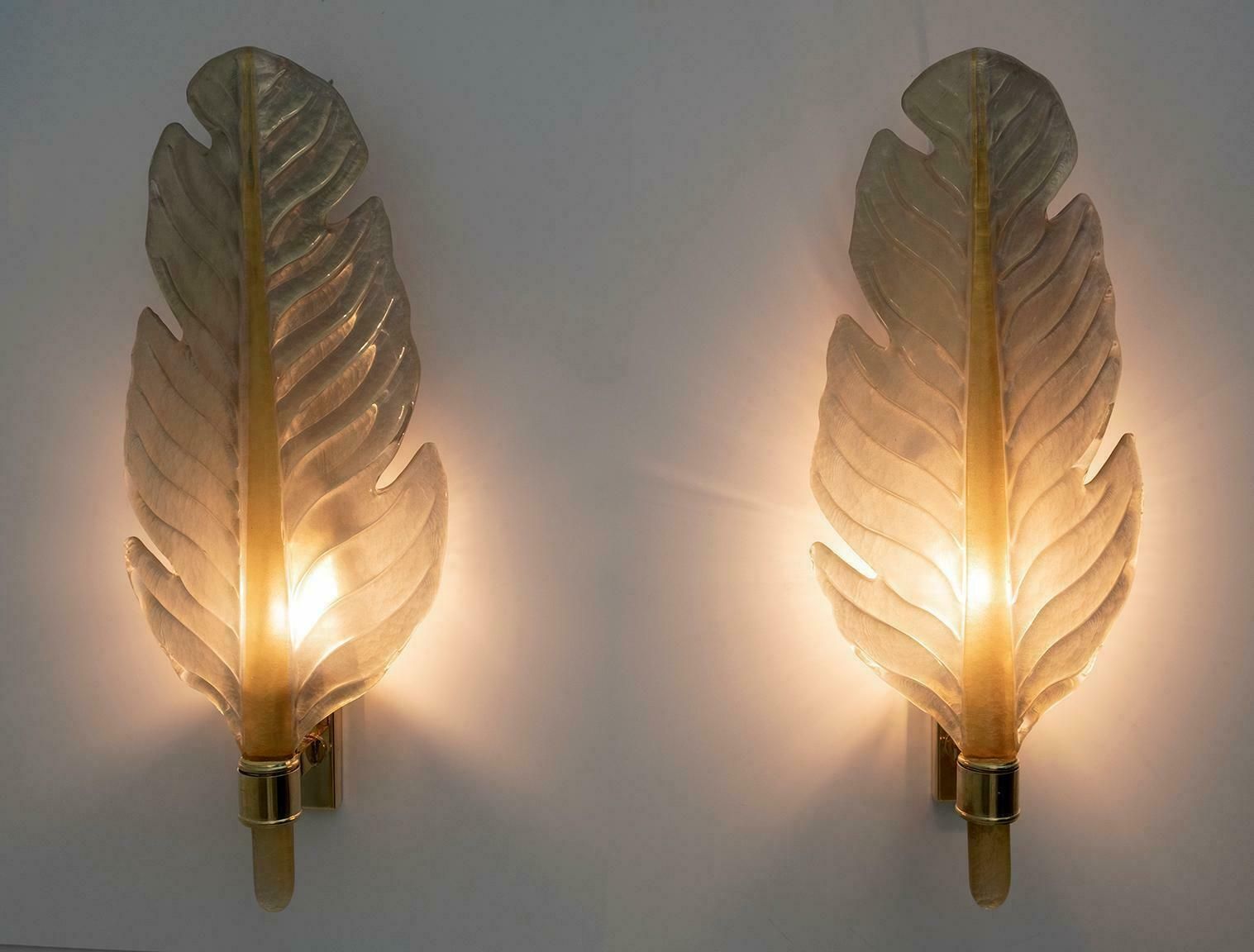 Pair Of Barovier & Toso Mid Century Modern Murano Glass Gold Leaf Sconces photo for sale