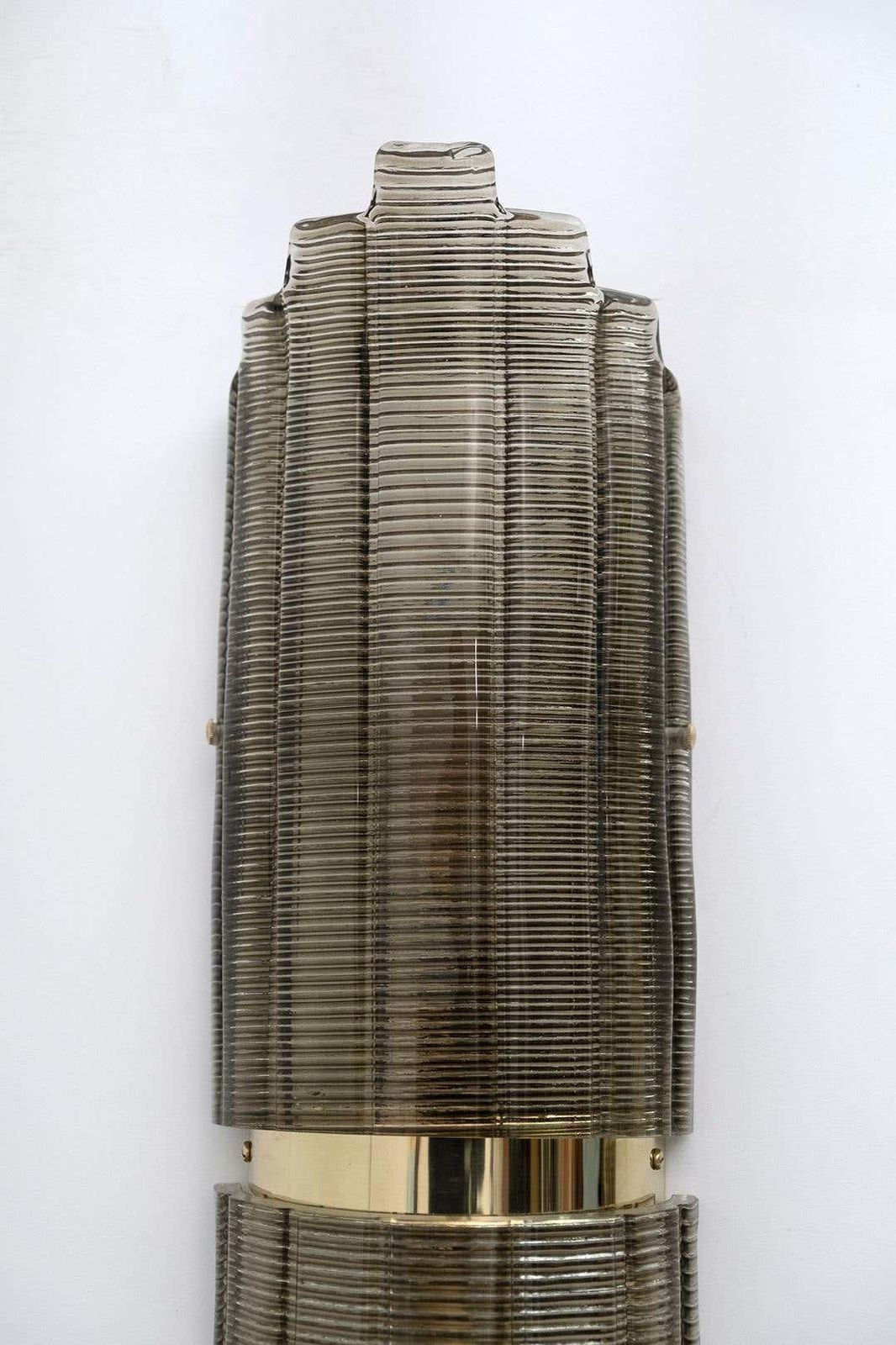 Pair Of Modern Italian Brass And Murano Glass Textured Wall Sconce photo vintage
