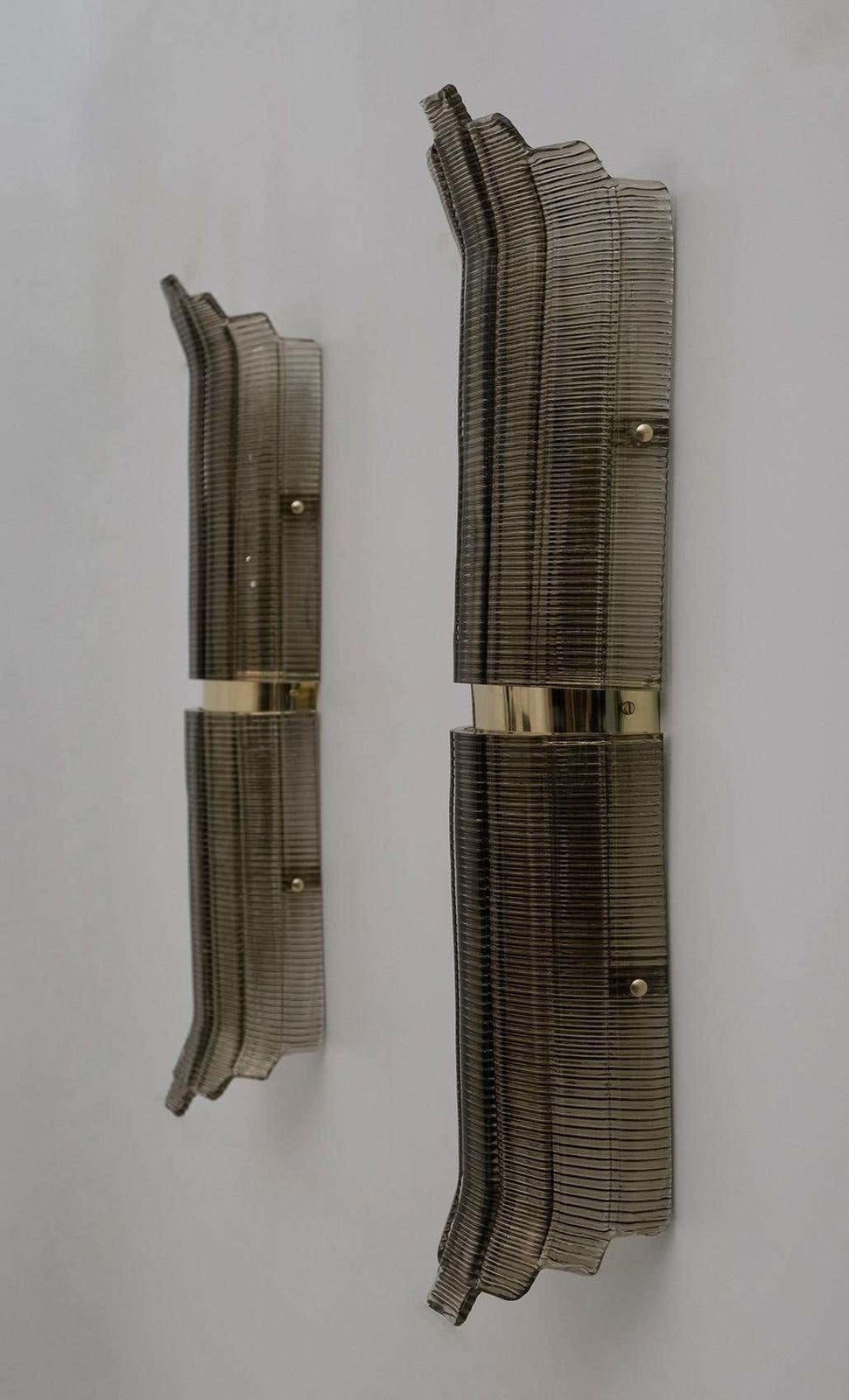 photo for sale Pair Of Modern Italian Brass And Murano Glass Textured Wall Sconce