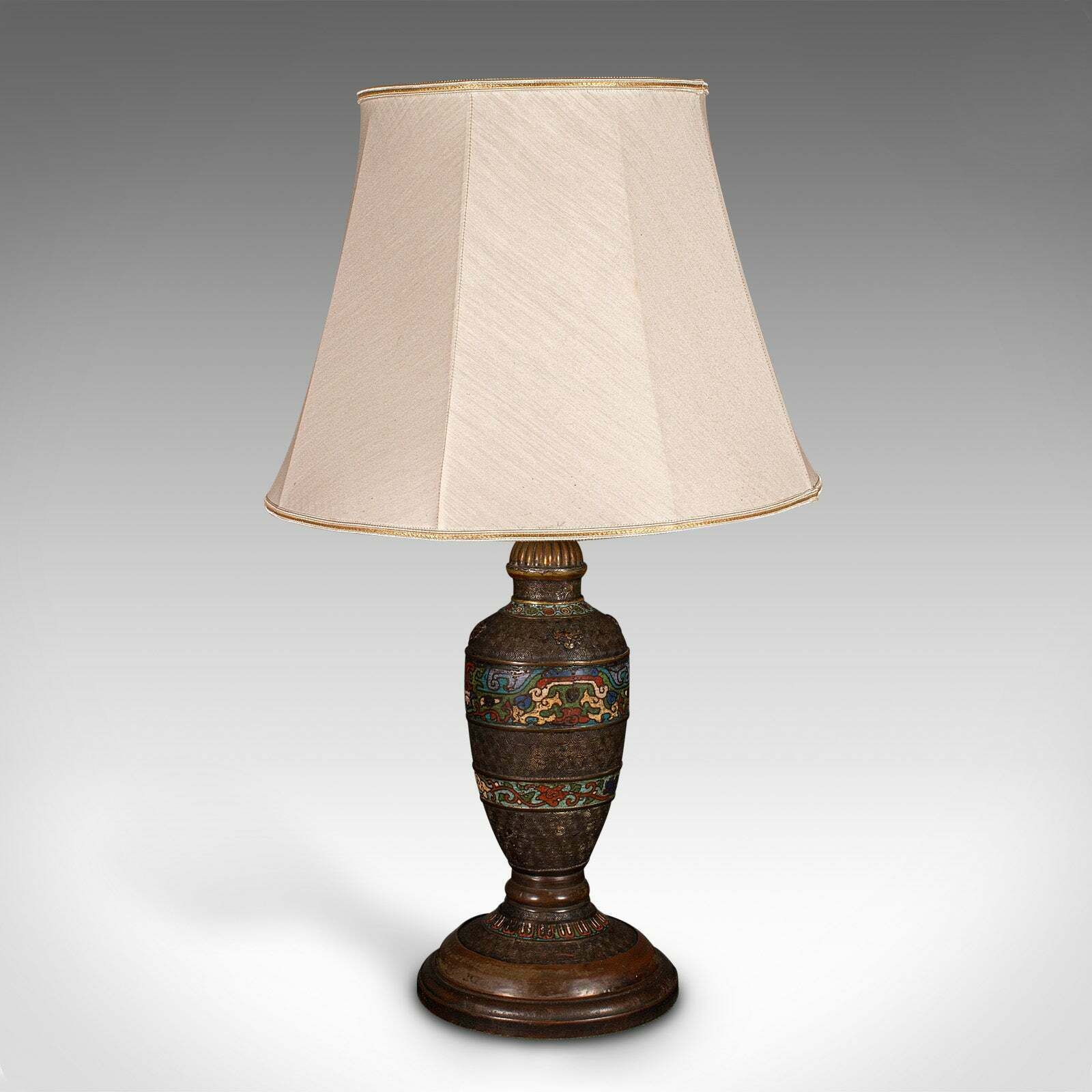 Antique Cloisonne Lamp, Japanese, Bronze, Table Light, Victorian, Meiji, C.1850 photo for sale