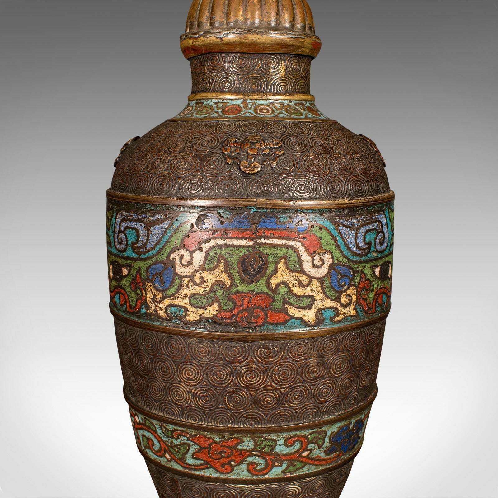 Antique Cloisonne Lamp, Japanese, Bronze, Table Light, Victorian, Meiji, C.1850 photo vintage