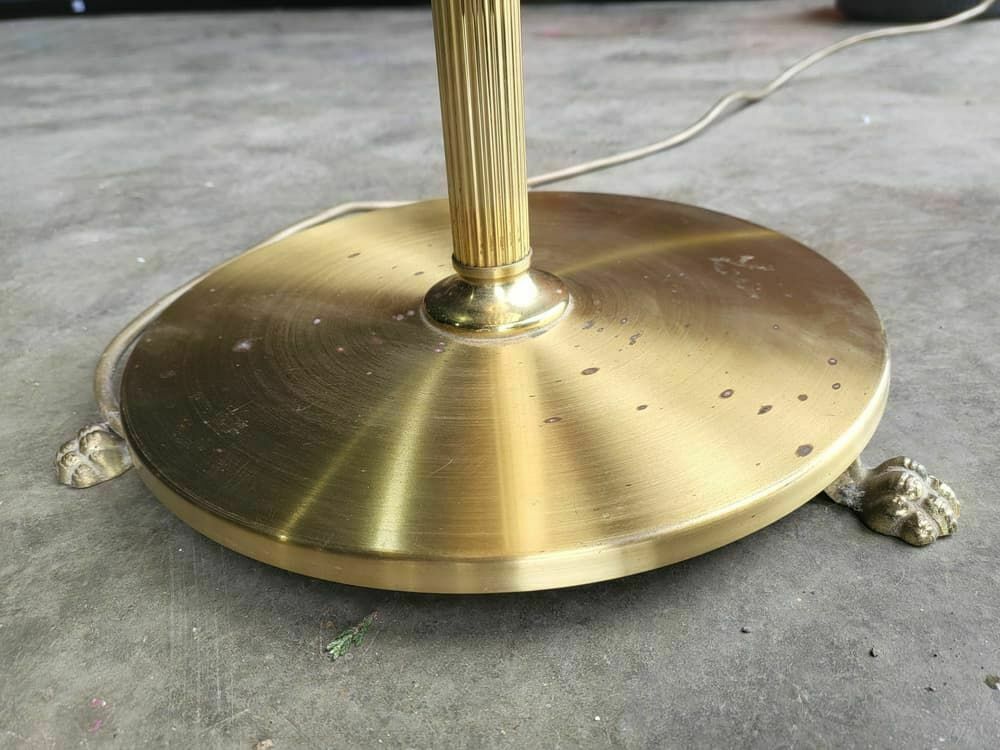 Vintage 20thc Brass Standard Lamp Cream Shade Round Base Feet photo furniture